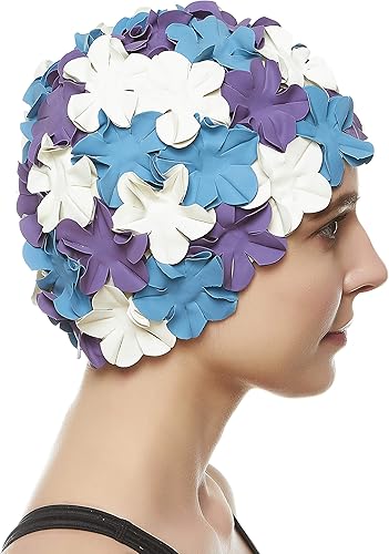 Miniatura 4 de BEEMO Floral Petal señoras de baño gorro de natación mujeres retro Swim Hat pelo largocorto