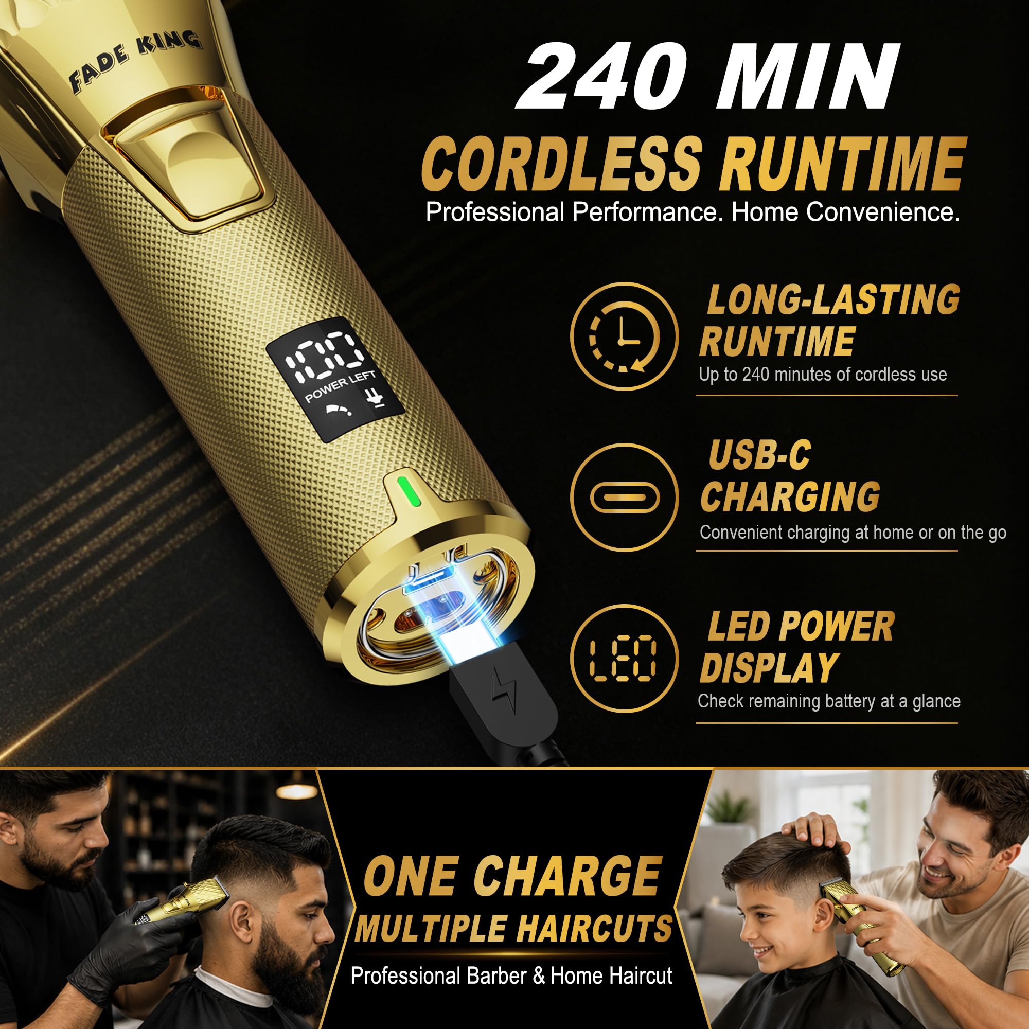 FADEKING Professional Hair Clippers for Men, Cordless Clipper & Trimmer Kit