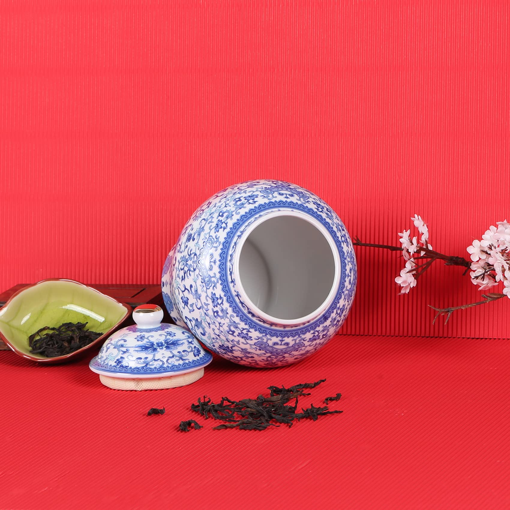 Tarro chino de jengibre con tapa, estilo Ming-Qing, decoración de flores azules y blancas, jarrón cerámico