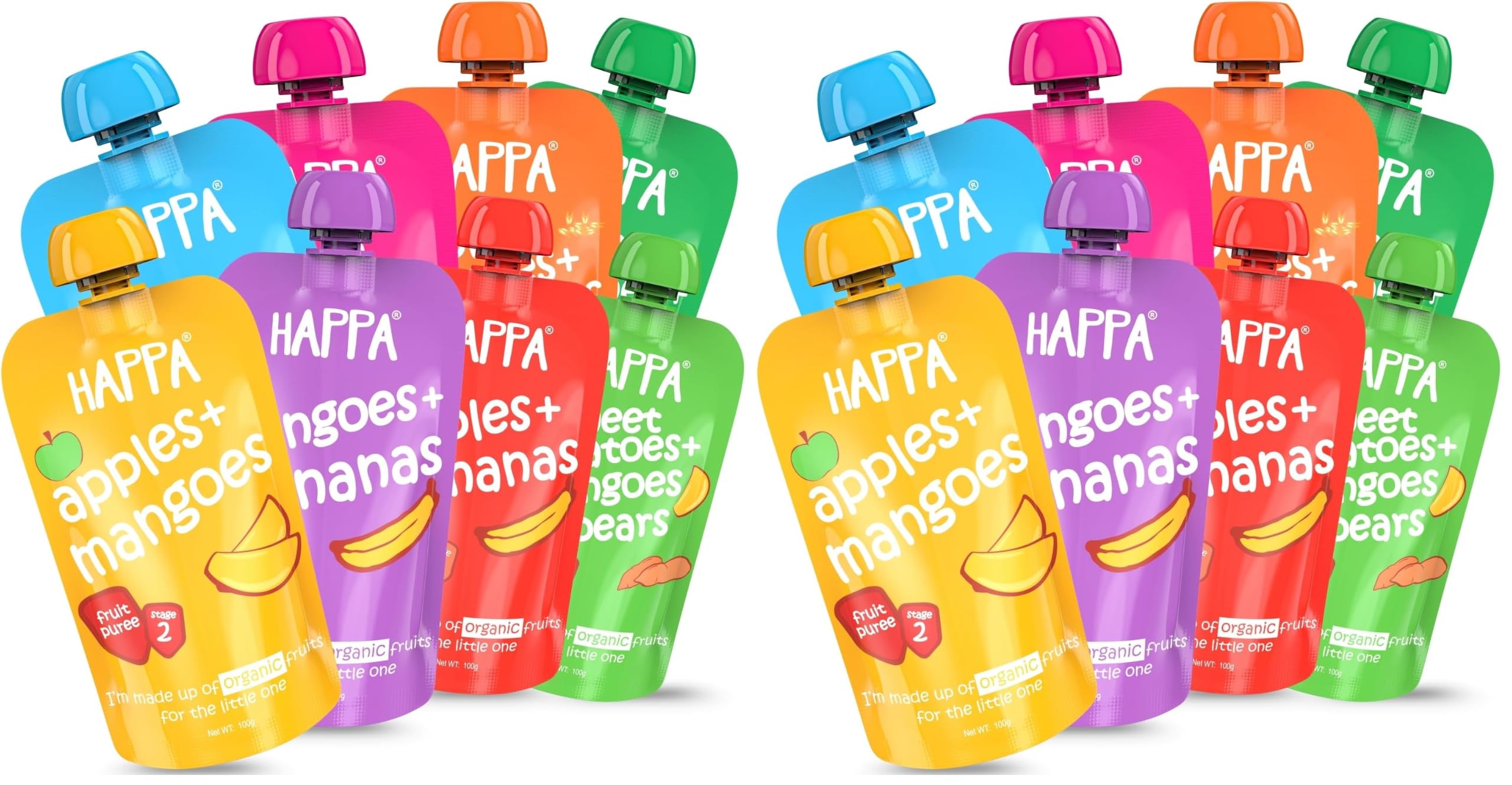 Happa Organic Baby Food Puree Travel Pack | Natural Fruits, Grains and Vegetables | No Added Sugar, No Milk Powder, No Preservatives | Stage 2 (6 Months+) | Ready to Eat | Free from Common Allergens | Pack of 16 (100g Each)-image-29