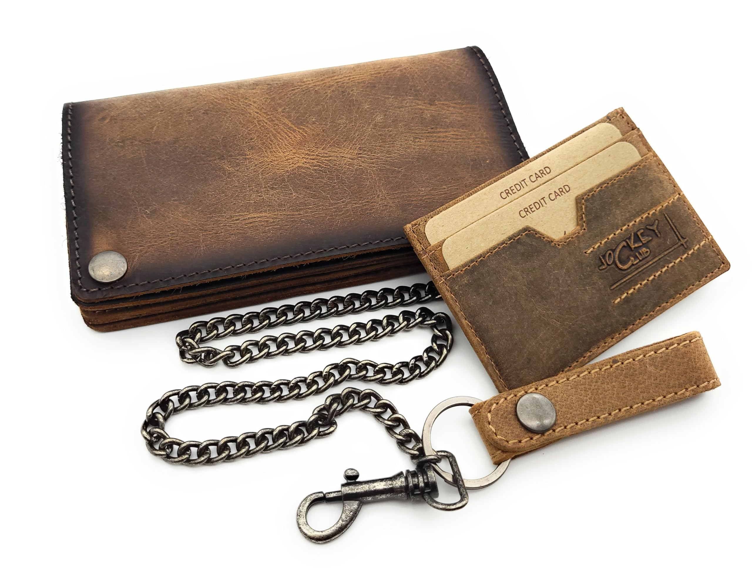 Jockey Club - Cartera De Piel De Vacuno Encerada Con Protección RFID, Dunkelbraun, Small, Retro