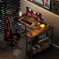 Vista 2 de WOODYNLUX Escritorio en forma de L, escritorio de computadora de oficina en casa de 39 pulgadas con estante, mesa de esquina para juegos, trabajo
