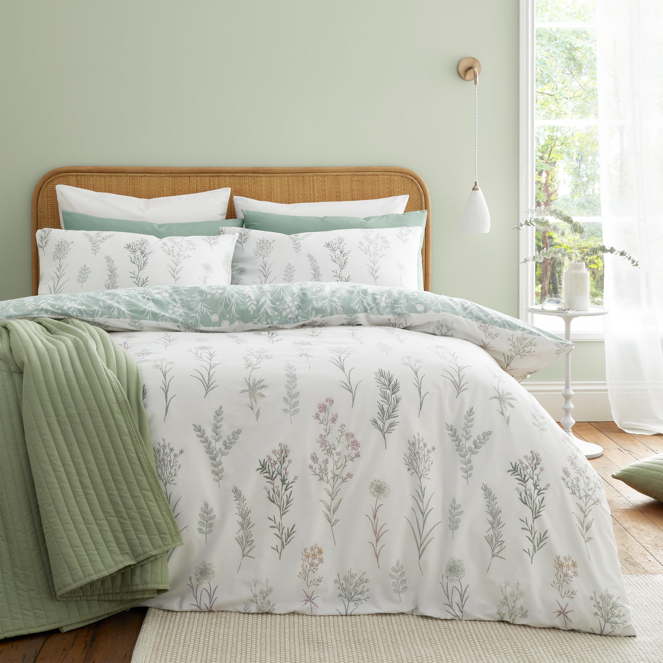 BiancaWild Flowers 200 Thread Count Cotton King Duvet Cover Set with Pillowcases Green