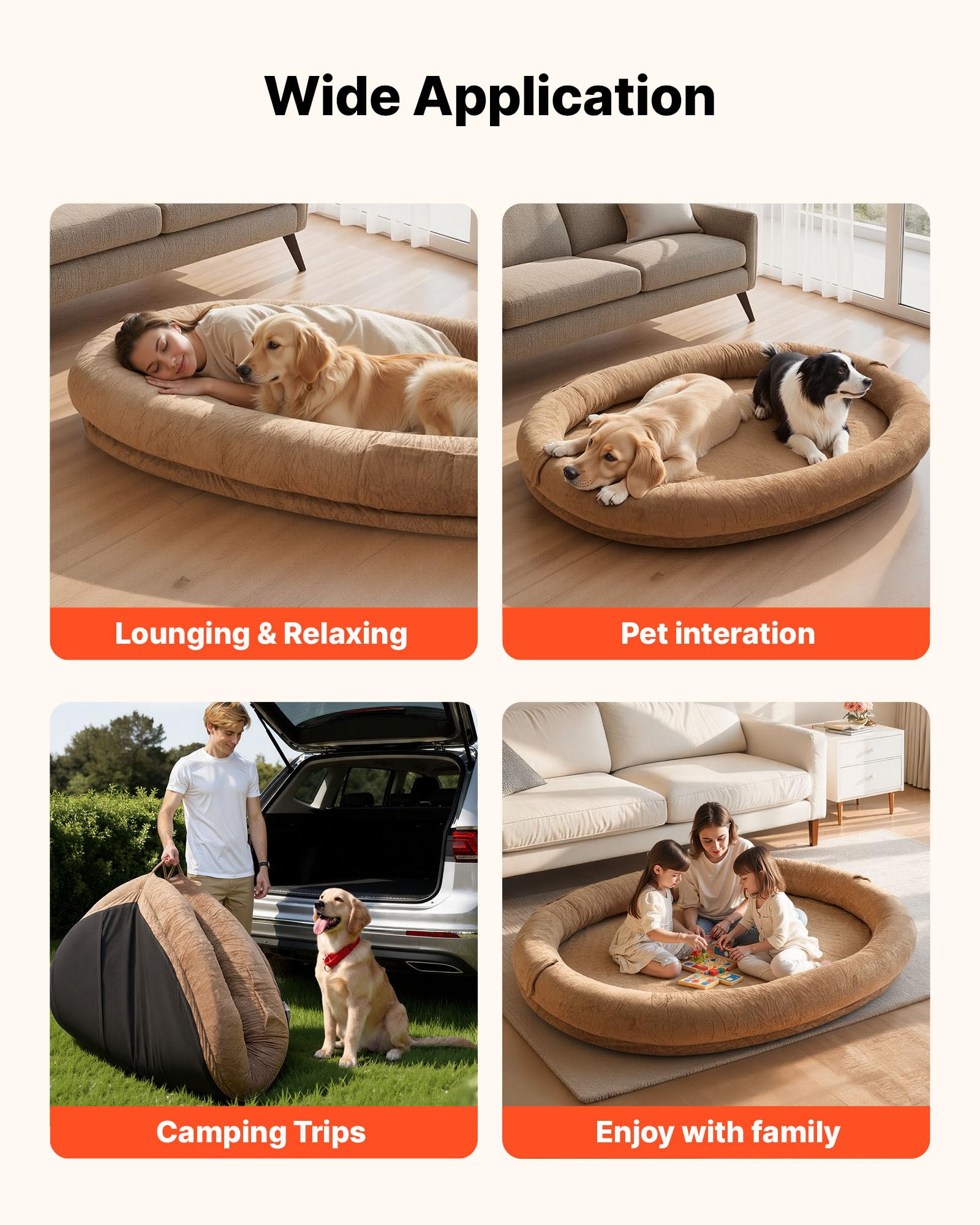 VEVOR Letto Stile Cane per Umani Amici Pelosi da 1770 x 1230 x 240 mm, Letto per Cani a Misura Umana, con Tasca Laterale, Maniglia e Cerniera, Fodera Rimovibile e Lavabile in Lavatrice, Pelo Corto