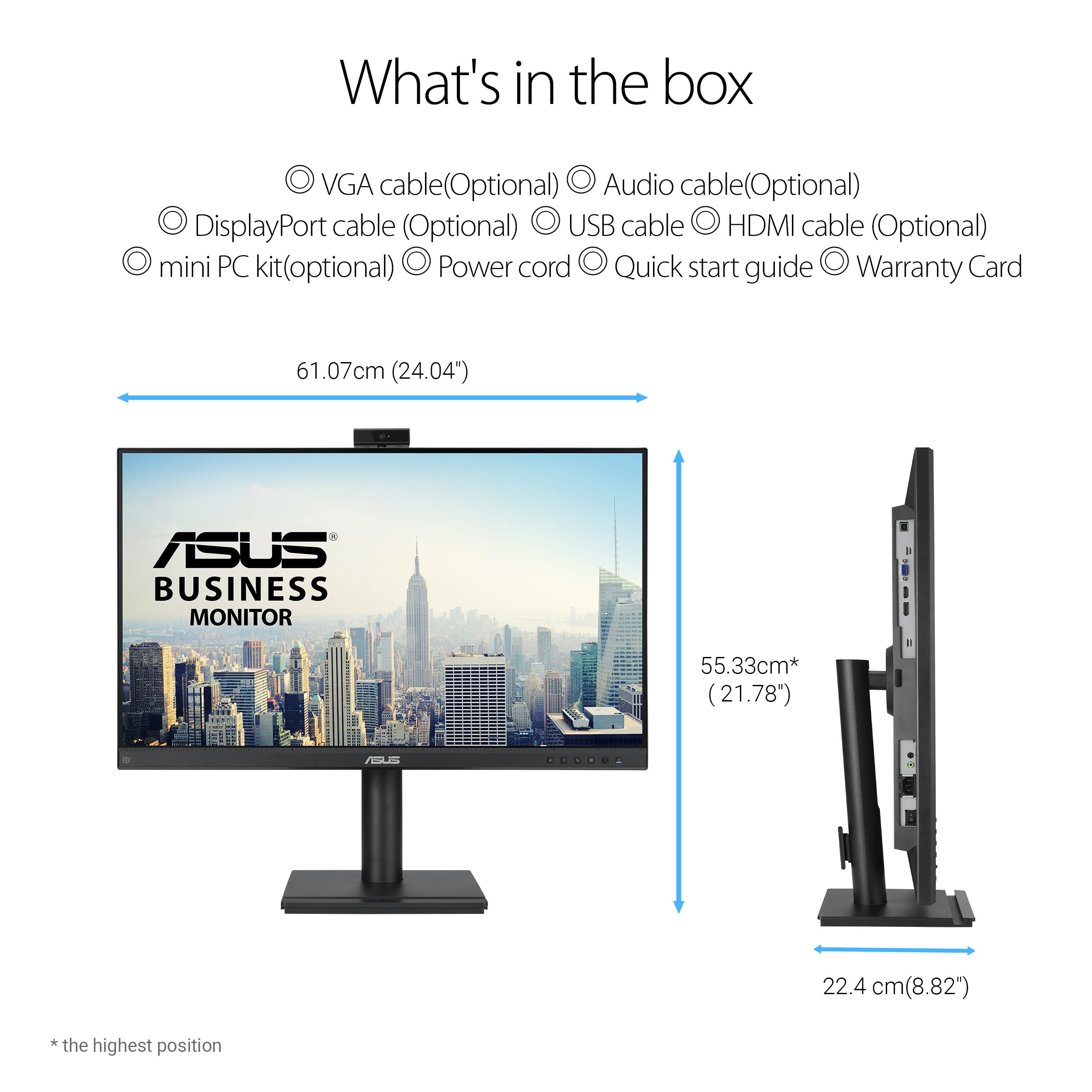 ASUS BE279QFK - Monitor para videoconferencias de 27", Full HD, IPS, 100 Hz, sin Marco, Webcam Full HD, Ergonómico, HDMI, Eye Care, Luz Azul Baja, Antiparpadeo, Montaje en Pared, Sostenibilidad