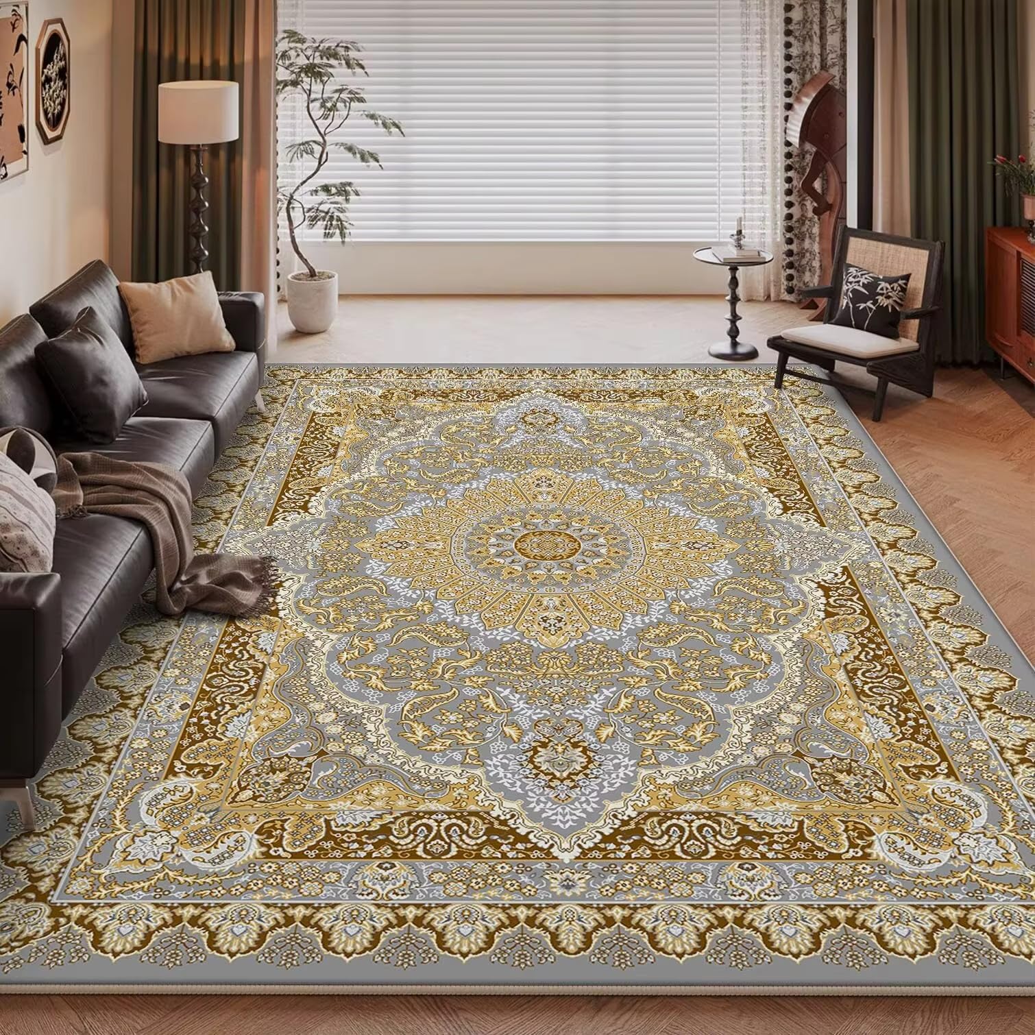 Tapis de salon doré antidérapant pour éviter les glissades et nettoyer facilement