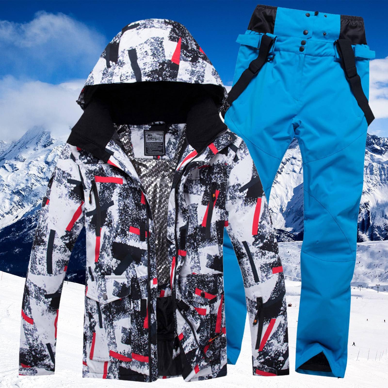 Generisch Herren Skianzug Set Winddichter Isolierter Schneeanzug Warme Winterbekleidung Snowboardjacke mit Hose