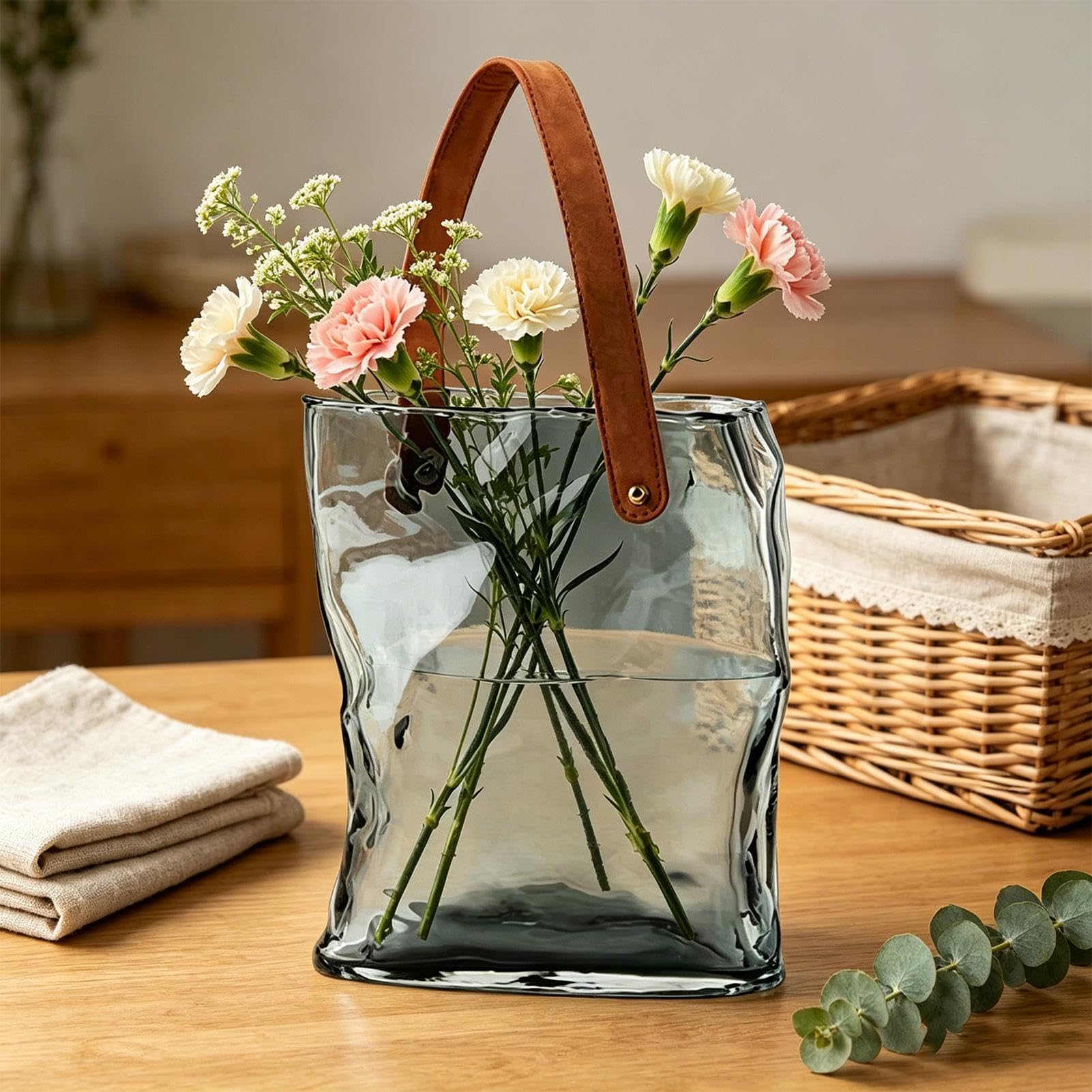 Taschenvase für Blumen Moderne Wohndeko Tischdekoration | Dekorative Glasvasen für Blumen für Wohndeko Schlafzimmer Wohnzimmer Büro Landhausstil Geburtstag Einweihung Hochzeit Party