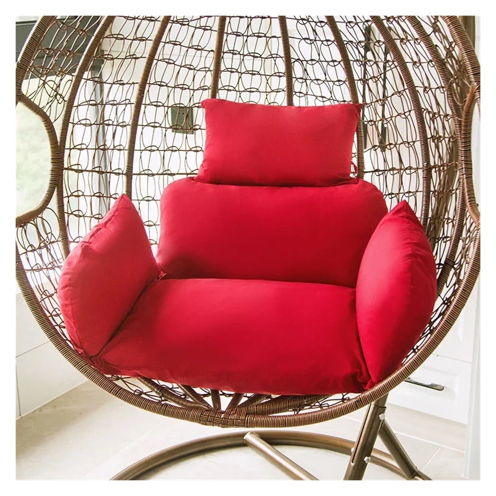 IRGVJIFR Egg Chair Cushion Outdoor Beach Chair Pad Hanging Egg Basket Swing Cushions Garden Rattan Patio Cushion For the garden(Wine red)