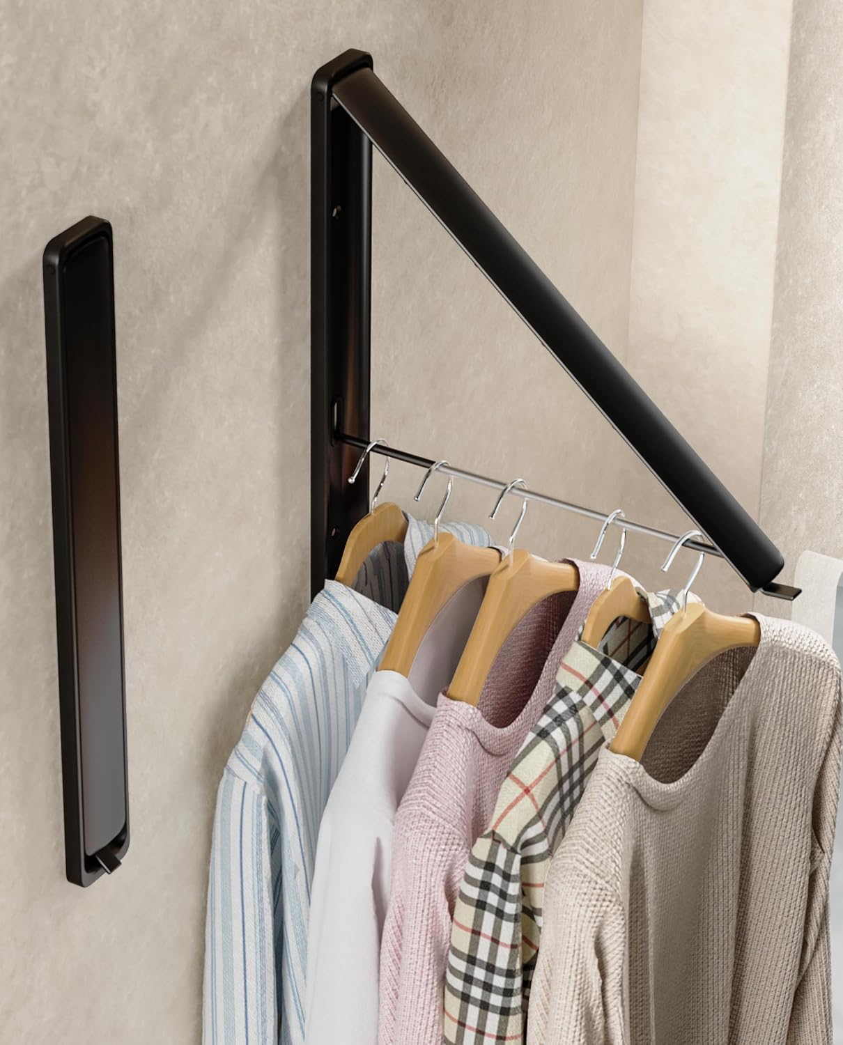 Clothes Drying Rack Wall Mounted, Retractable & Foldable Clothes Hanger for Laundry Room Organization and Storage, Clothes Hanger Rack for Dorm, Closet, Balcony, Laundry Room(1P, Metal, Black) Clothes Drying Rack Wall Mounted, Retractable & Foldable Clothes Hanger for Laundry Room Organization and Storage, Clothes Hanger Rack for Dorm, Closet, Balcony, Laundry Room(1P, Metal, Black)