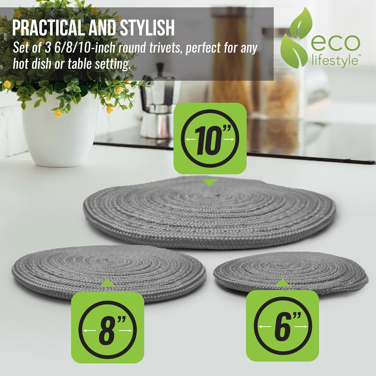 recycled woven trivets charcoal woven hot pads set