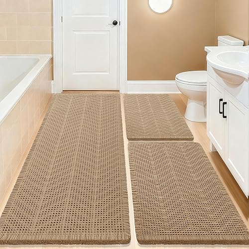 Miniatura 39 de Tapete de baño de punto gofre, moderno, tejido bohemio, absorbente, antideslizante, ultrasuave, lavable a máquina, con borlas, para baño