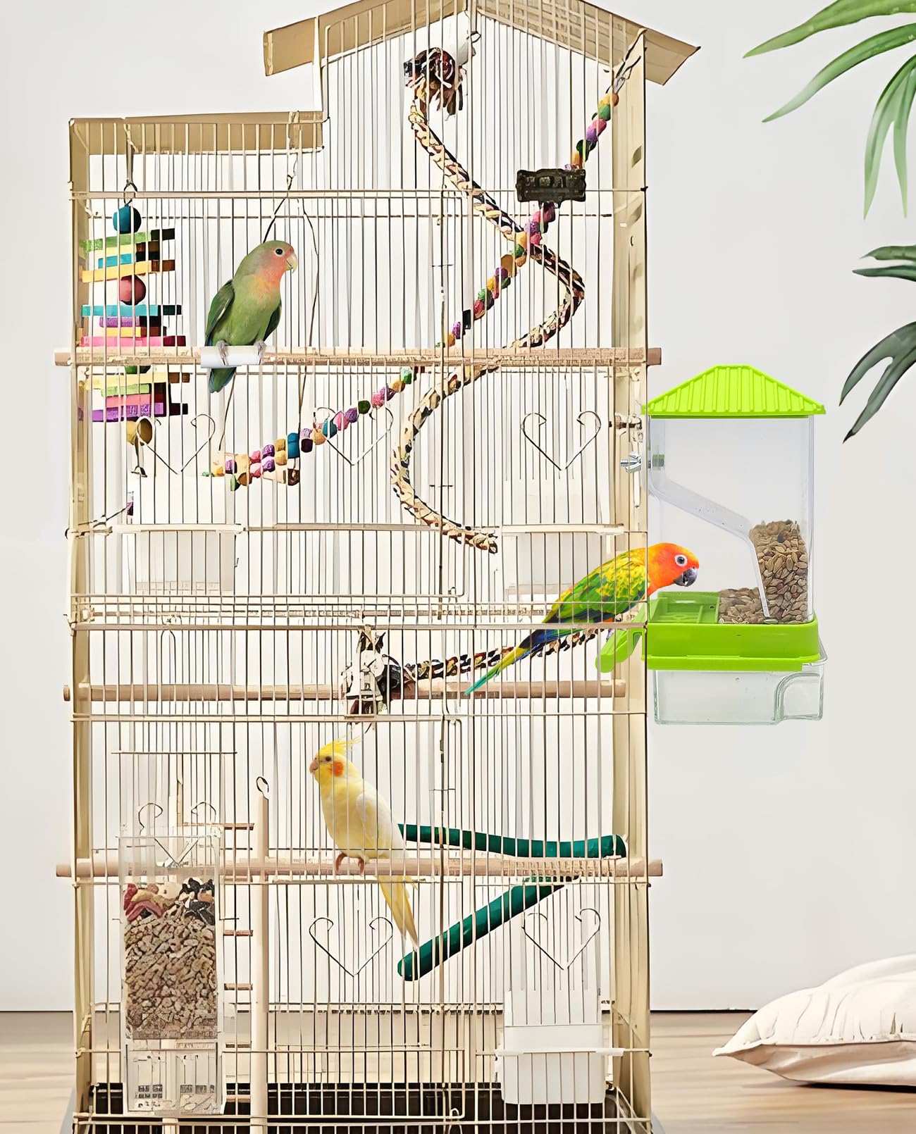 Hamiledyi Mangeoire à oiseaux automatique pour cage à perruches | Lot de 2 accessoires transparents pour cage à perroquet, perruches, pinsons, inséparables, canaris - Vert