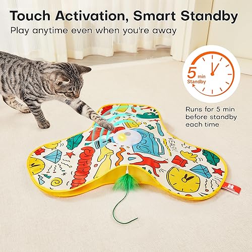 Miniatura 4 de Potaroma Juguetes interactivos de plumas para gatos, varita de plumas en movimiento oculta, recargable activado por tacto para interiores, juguete