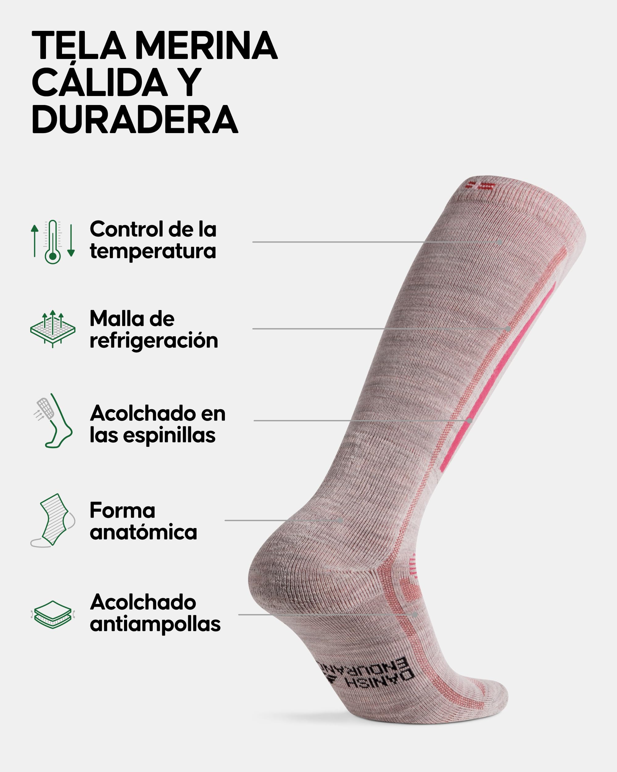DANISH ENDURANCE Calcetines de Esquí Térmicos de Lana Merino, 2 pack, Multicolor (1x Gris Oscuro/Gris Claro, 1x Gris Claro/Rosa), 35-38