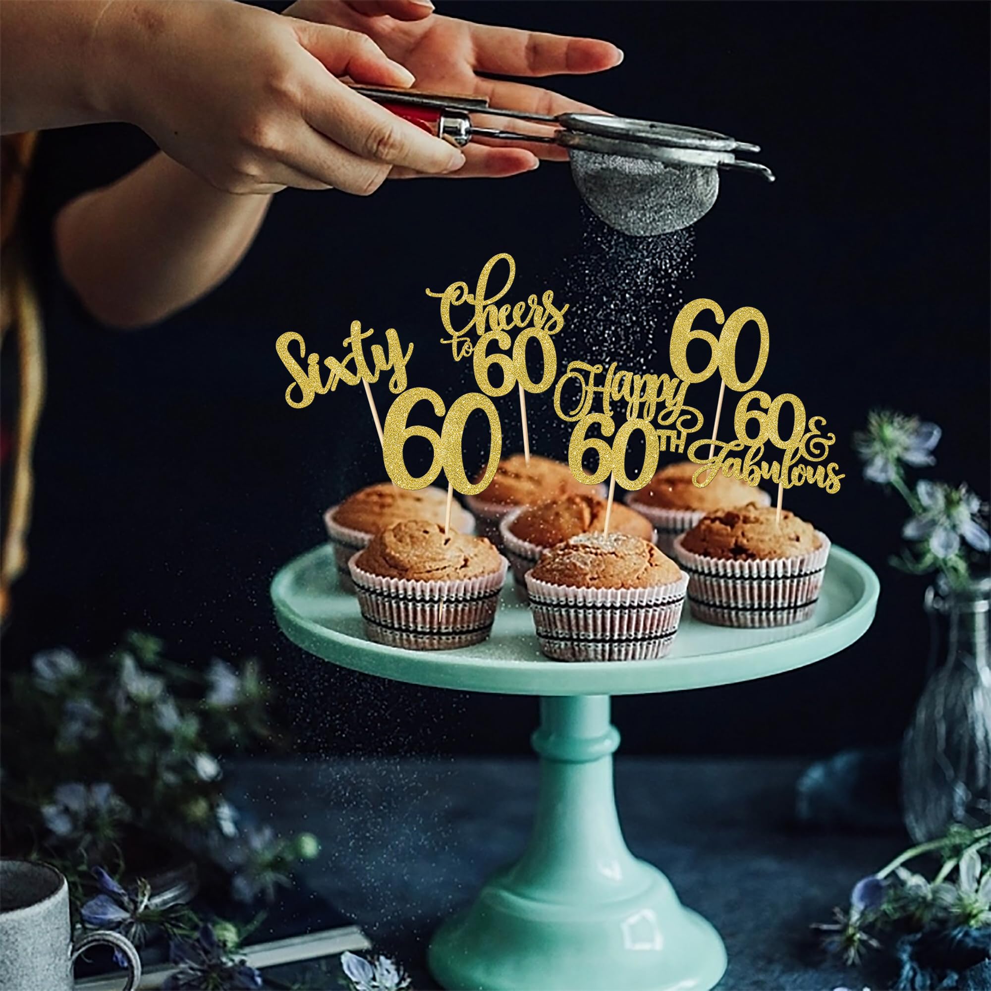 Rsstarxi Cupcake-Topper „60. Geburtstag“ – 30 Stück, Gold-Glitzer, Für Kuchen & Desserts