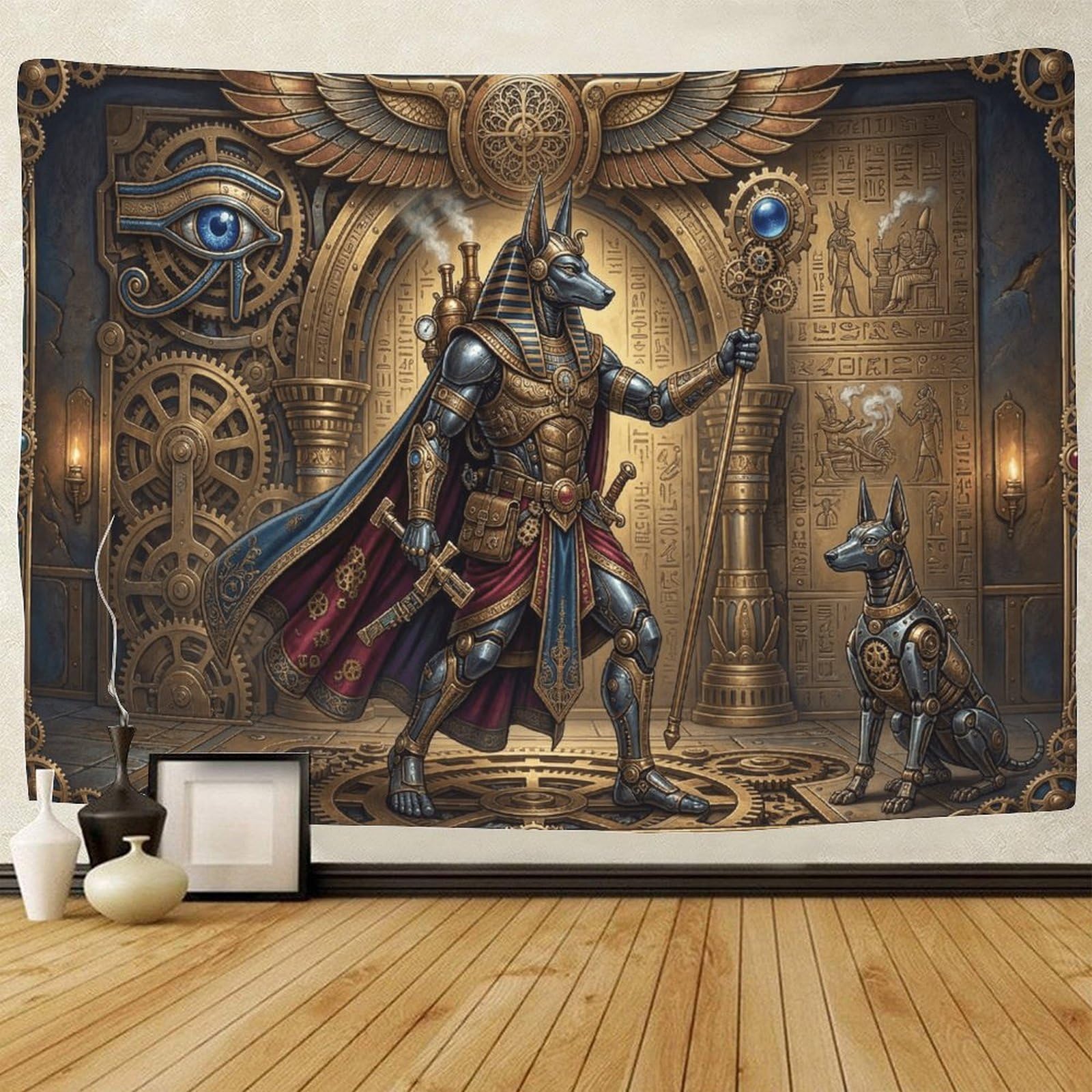 GPMNBCXZK Egyptian Anubis Wall Tapestry Steampunk 3D Printed Bedroom Living Room Home Art Decor 100cmx150cm