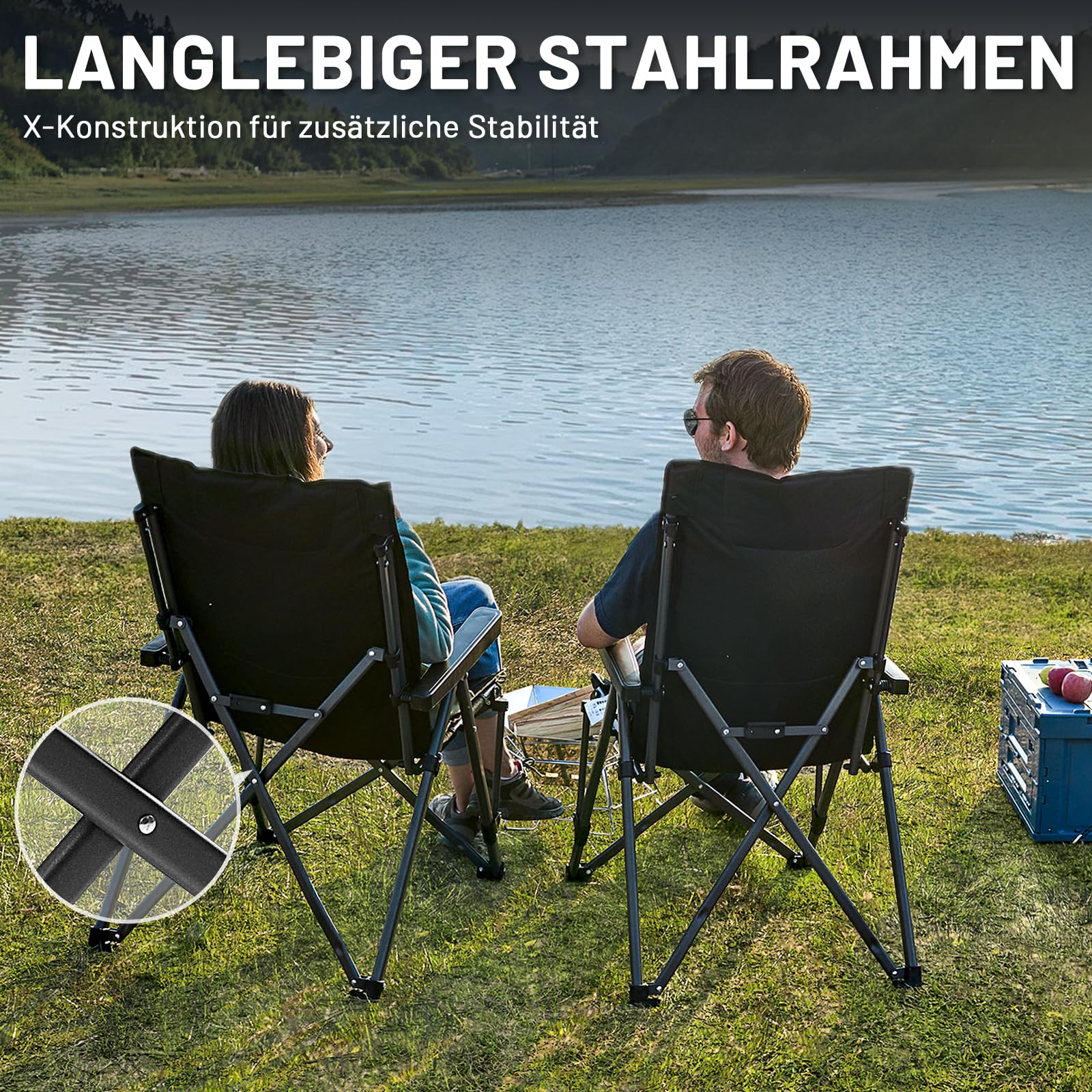 TIMBER RIDGE Campingstuhl Faltbar 260 KG Belastbar 4 Positionen verstellbar Klappstuhl Gepolstert Hohe Lehne mit Tragetasche Camping Stuhl Gartenstuhl für Garten Balkon Wohnmobil Picknick