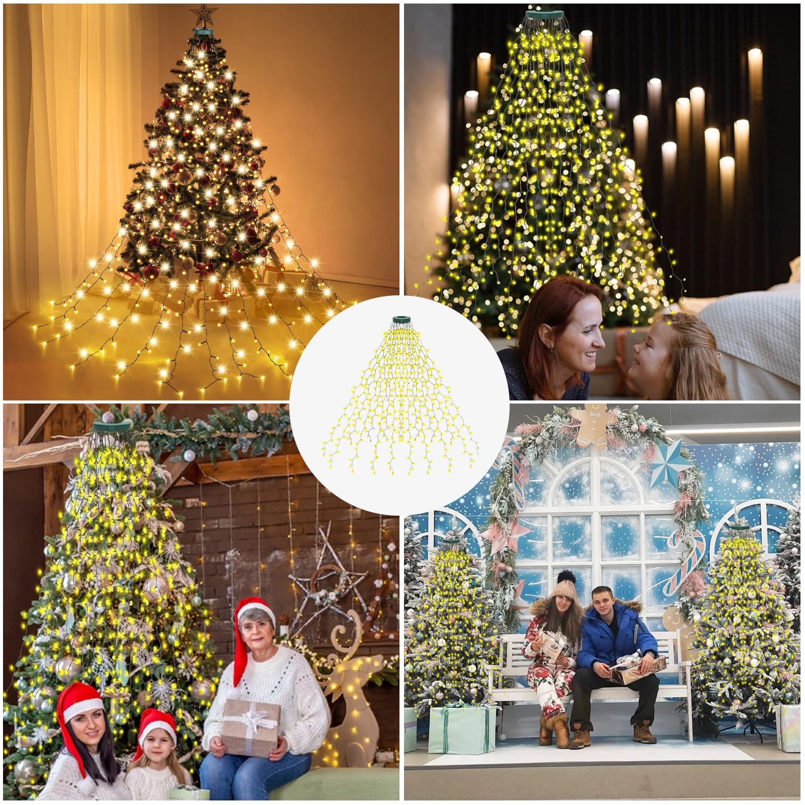 Withosent 400LED Luces Arbol Navidad con Anillo, 2m Cadena de Luces para Arbol con Temporizador y Memoria, Impermeable 44, 8 Modes Navidad Decoración Christmas Lights, Adornos Exterior