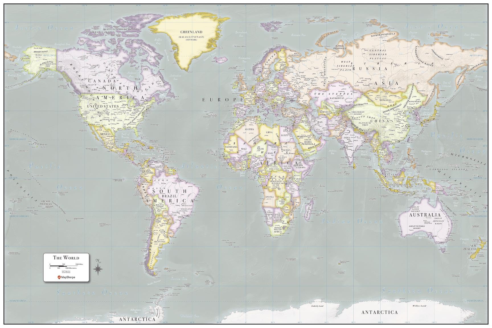 MapSherpa: Mapa świata nowoczesna - plakat 61 x 91 cm - laminowanie przednie