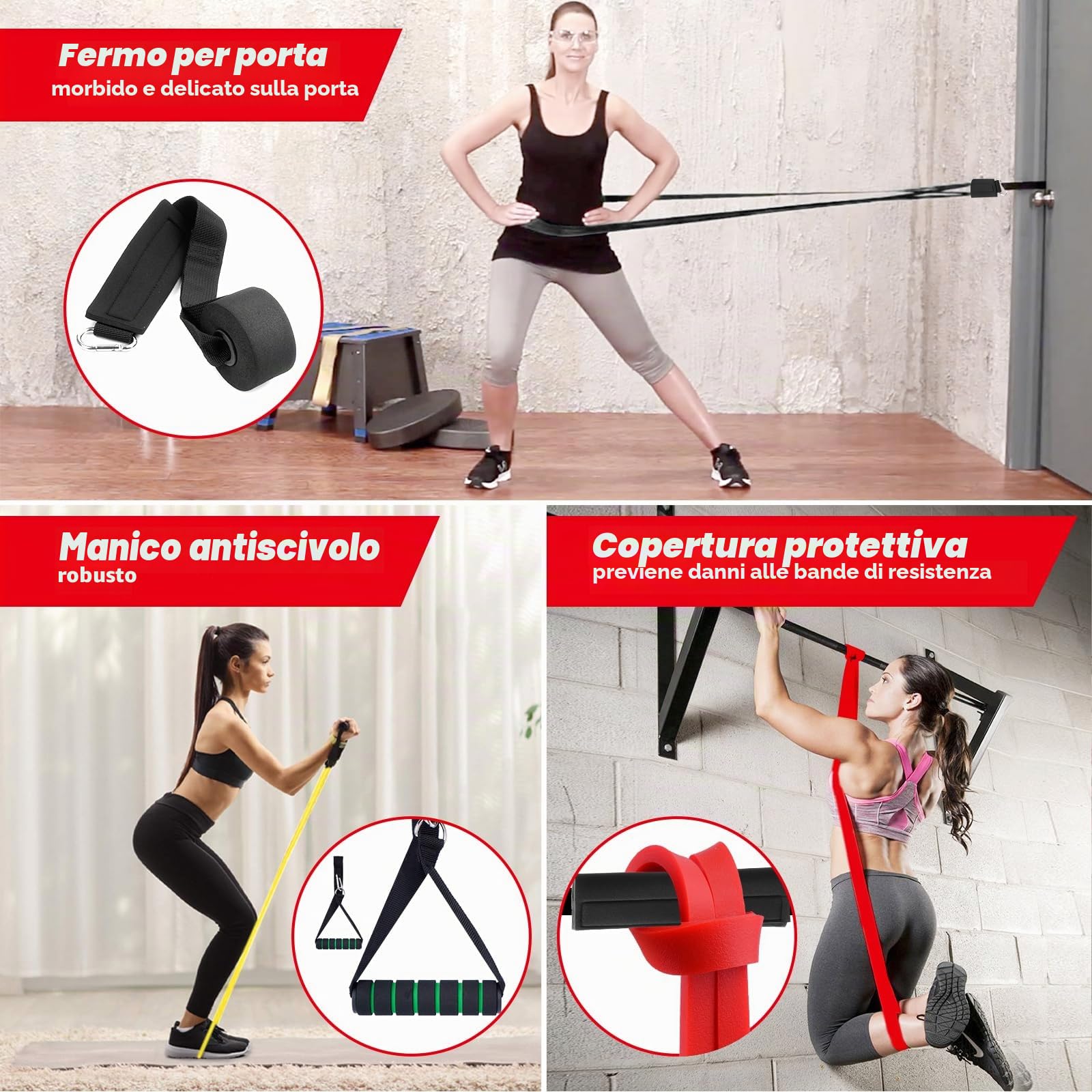 PUWOWYE Elastici Fitness, Elastico Fitness con Ancoraggio Porta, Maniglia e Copertura Protettiva, Elastici Palestra Bande Elastiche Fitness per Yoga/Potenziamento Muscolare/Allenamento Della Forza