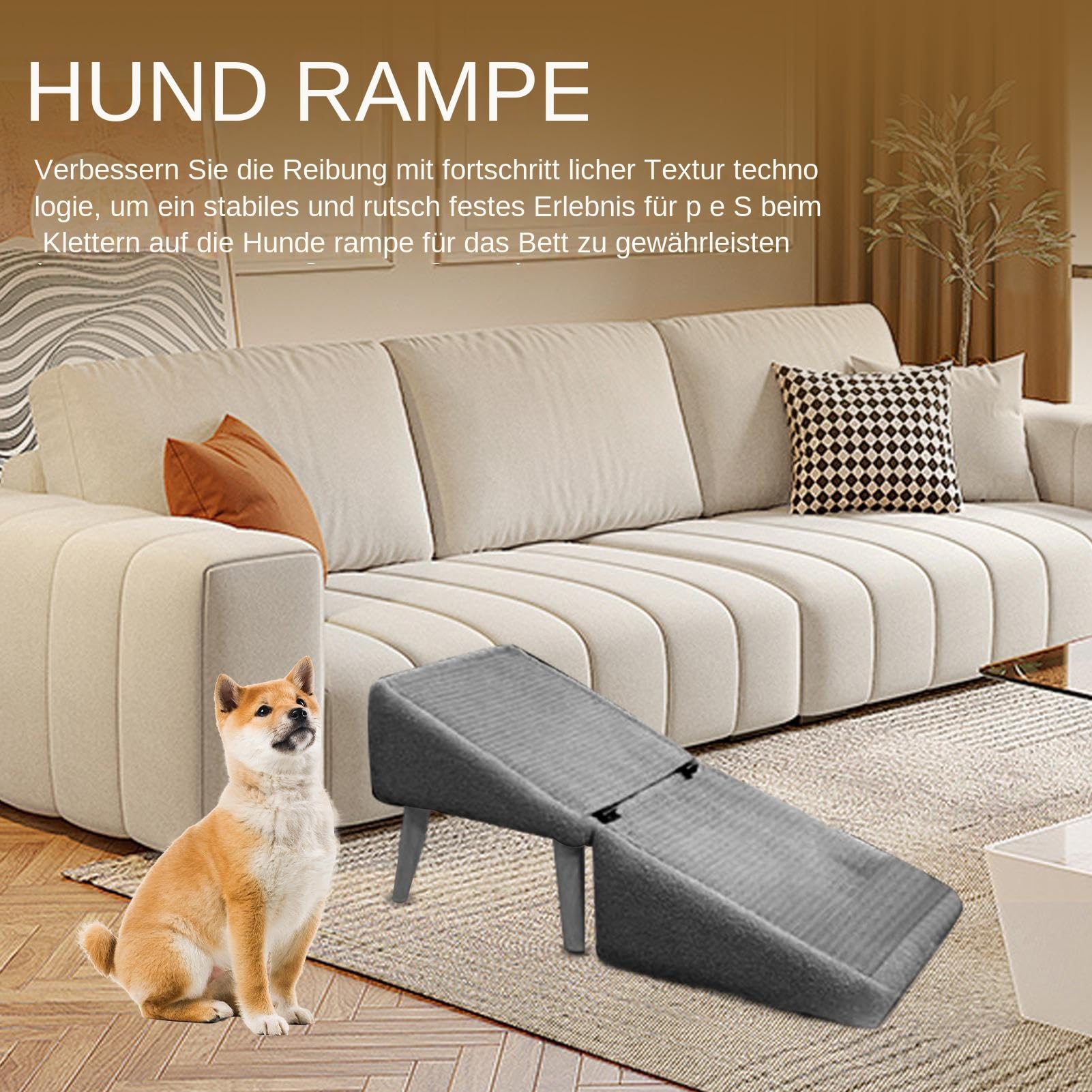 Hunderampe Fürs Bett,Klappbare Treppe Sofa | Antirutsch Welpenleiter Mit Multifunktionalem Hocker Als Fußbank Kleintiere