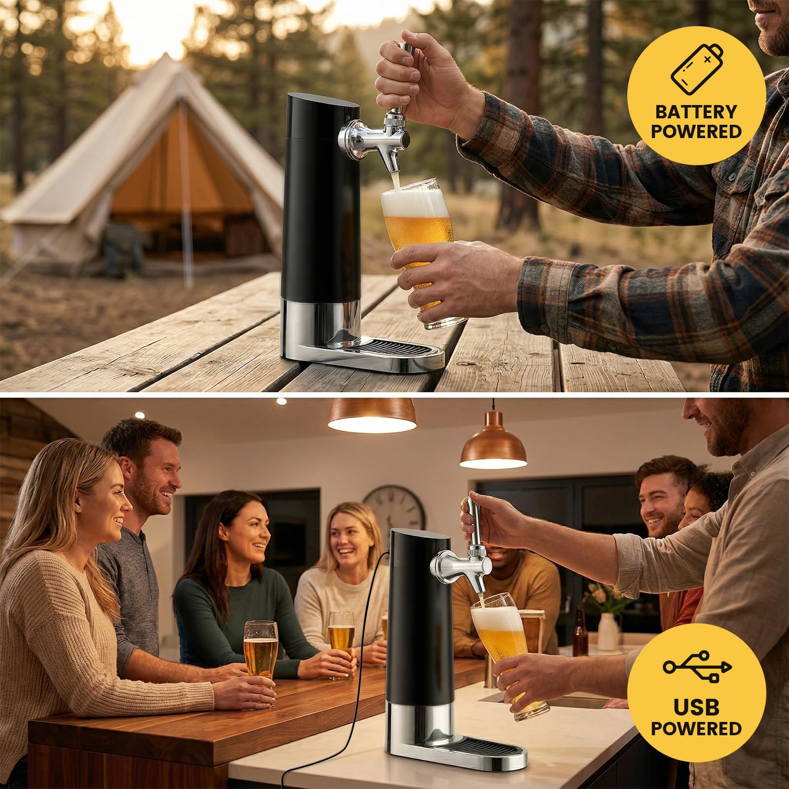 Dispensador de cerveza, doble potencia, ultrasónico para latas y botellas, enchufe o funciona con pilas, crea una rica espuma cremosa, regalo ideal para los amantes de la cerveza