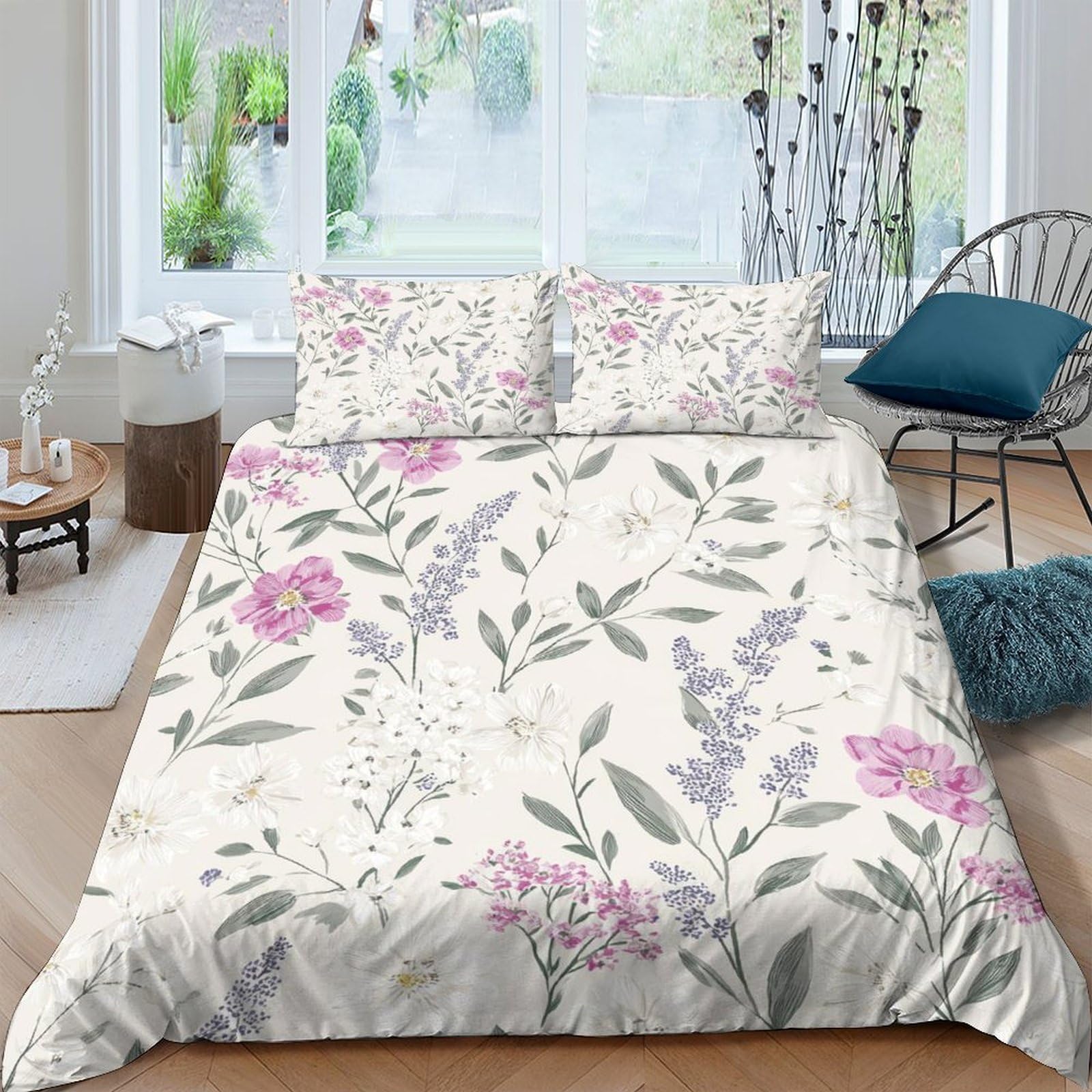 Ctjqhvkz Style-5 3D Printed Floral Botanical Fitted Sheet Microfiber Soft Pink Lavender Mattress Cover For Bedroom Guest Room Decor Single（135X200cm）