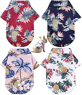 4 Pieces Pet Summer T-Shirts Hawaii Style Floral Dog Shirt Hawaiian Printed Cat T-Shirts Breathable Pet Cool Clothes Blouse 1 XL