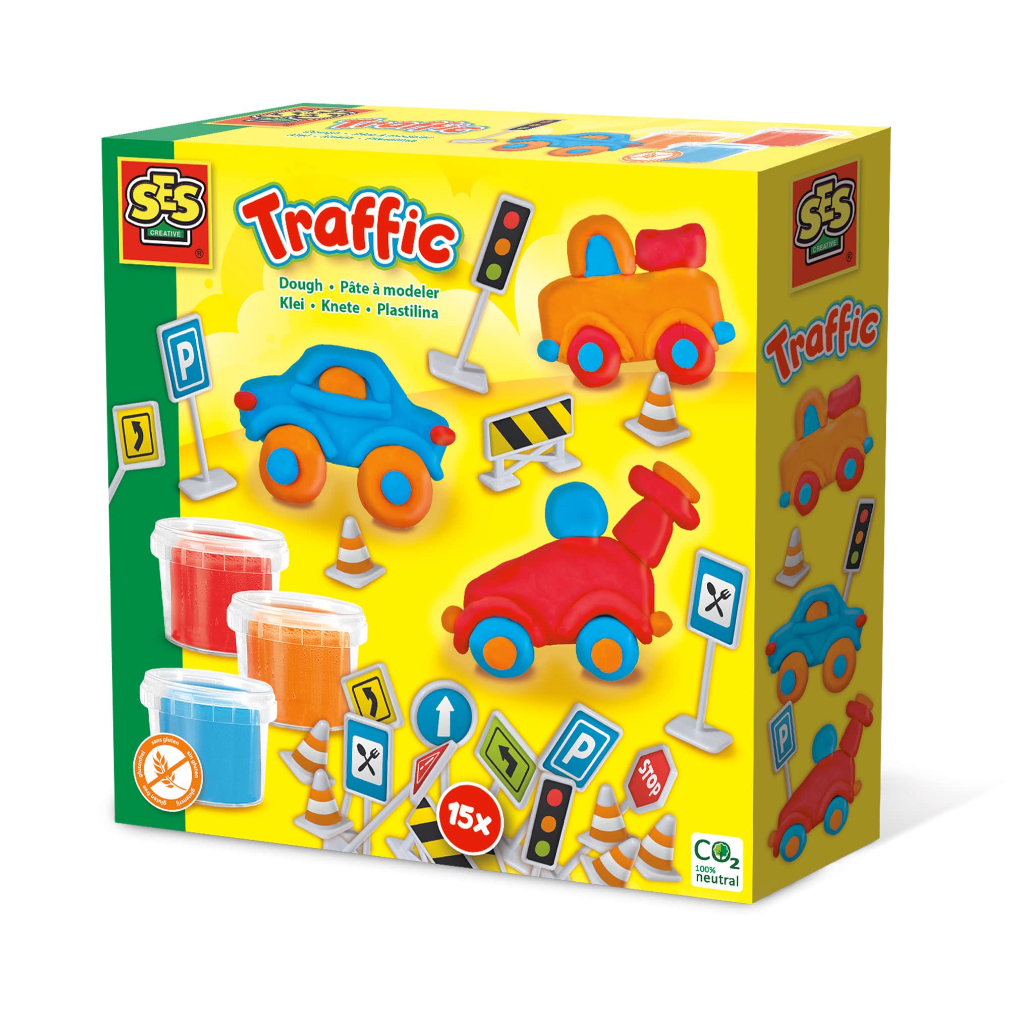 SES Creative 00415 Dough - Traffic - Fun activity for parents of young children, Age 3+, Black, Medium