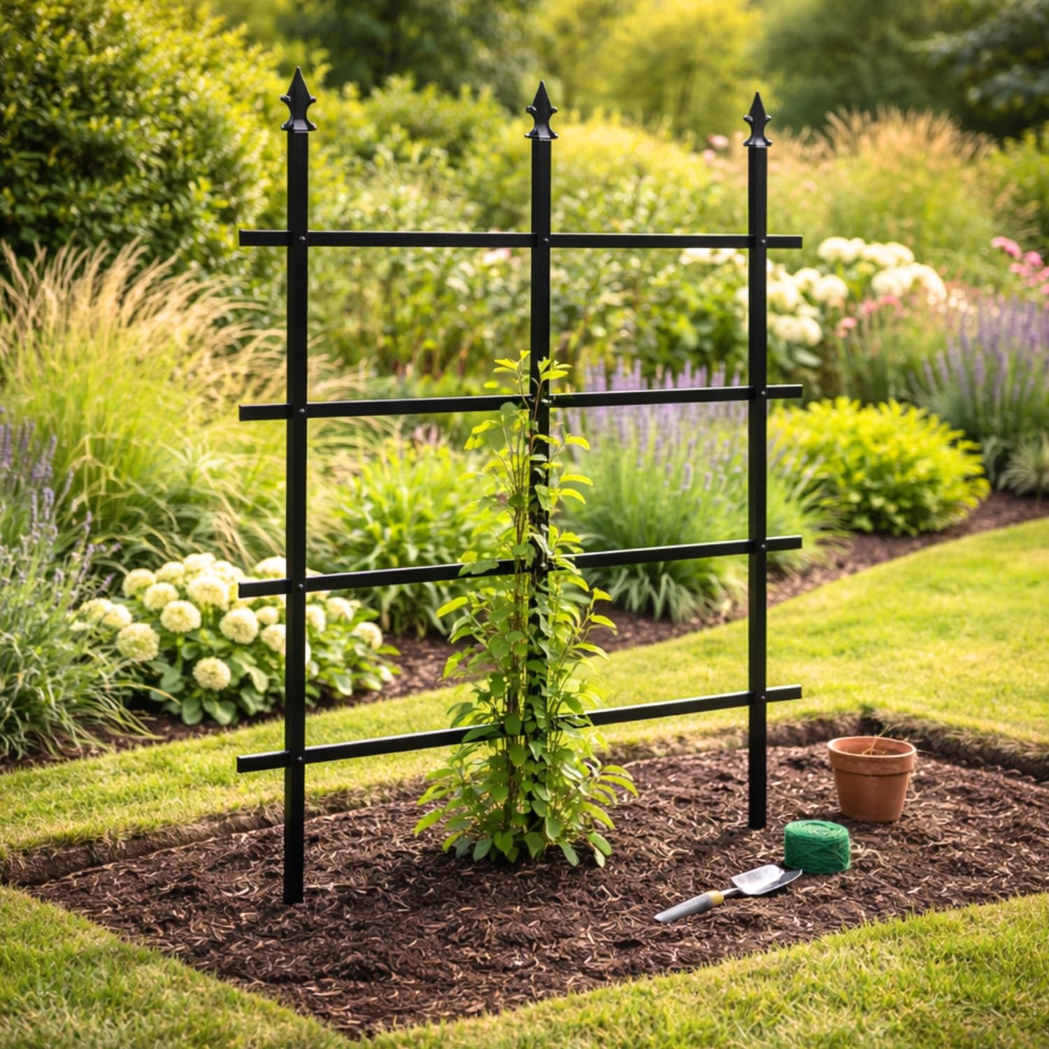 GardenSkill Rankgitter für Kletterpflanzen Garten-Spalier | Rankhilfe, Metallrosenzaun, Freistehender Sichtschutz für Gartengrenzen, Pflanzenstütze, Blumen, Reben - Rostfrei (Schwarz, 180x180cm hoch)