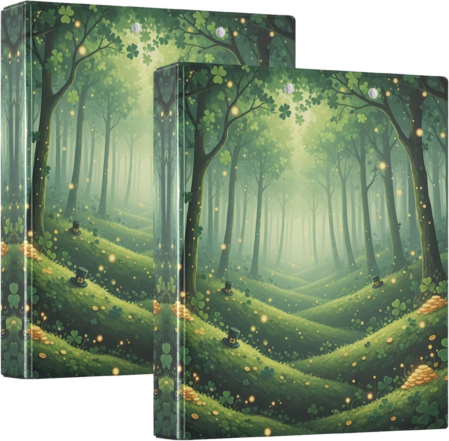 St Patrick's Forest 3 Ring Binders, 1.5” Round Ring Binders with Clipboard - Letter Size, 3 Interior PVC Clear Pockets & Anti-Slip Clip for Office School Supplies, 2PCS