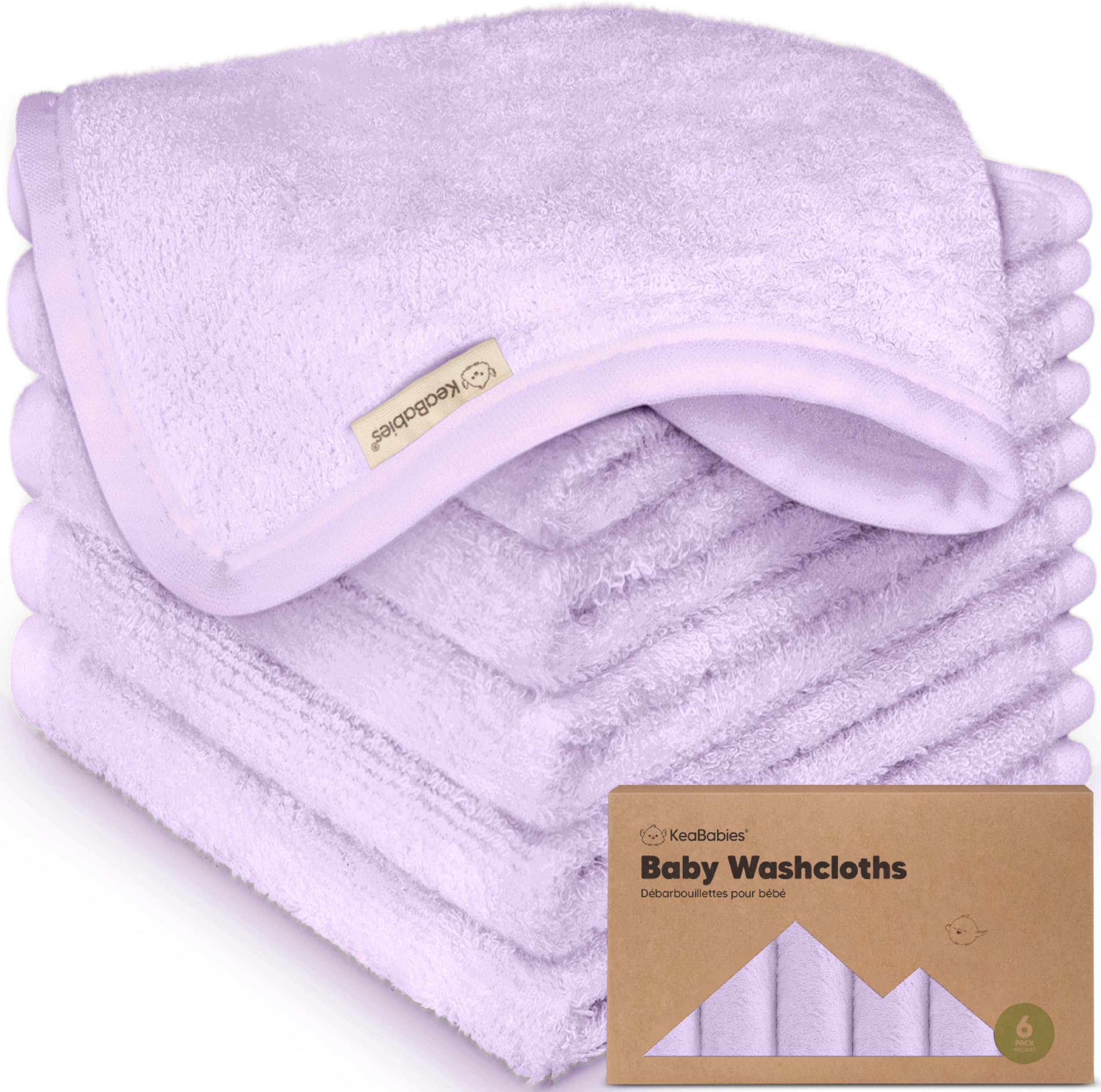 6-Pack Organic Baby Washcloths - Soft Bamboo Washcloth, Baby Wash Cloths, Baby Wash Cloth for Newborn, Kids, Baby Towels, Baby Bath Essentials, Face Towel, Face Cloths for Washing Face (Soft Lilac)
