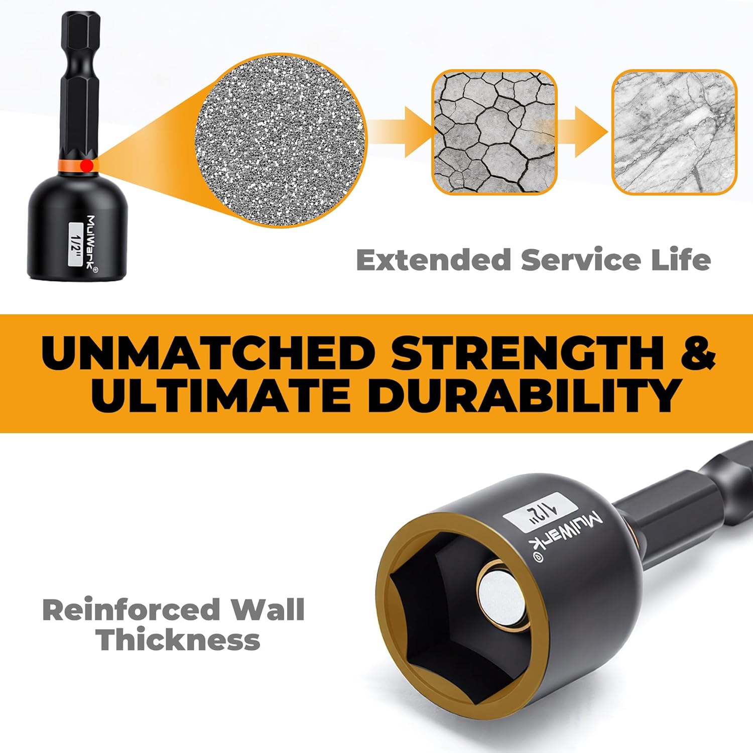 MulWark 51pcs Nut Driver Set, Rare-Earth Magnetic Socket Set - Color-Coded 6" Deep Drivers, 1/4" Drive Magnetic Impact Nut Driver Set Metric & SAE Standard & Deep with Socket Adapters