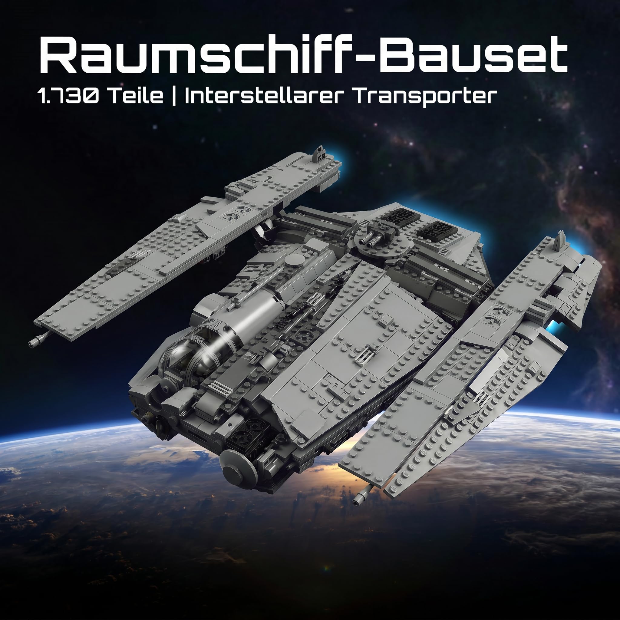 Space Wars Sternenfrachter Klemmbausteine 1730 Teile | Technik Raumschiff Bauset, Weltraum-Frachtschiff Modellbausatz, Sci-Fi Raumfrachter für Erwachsene