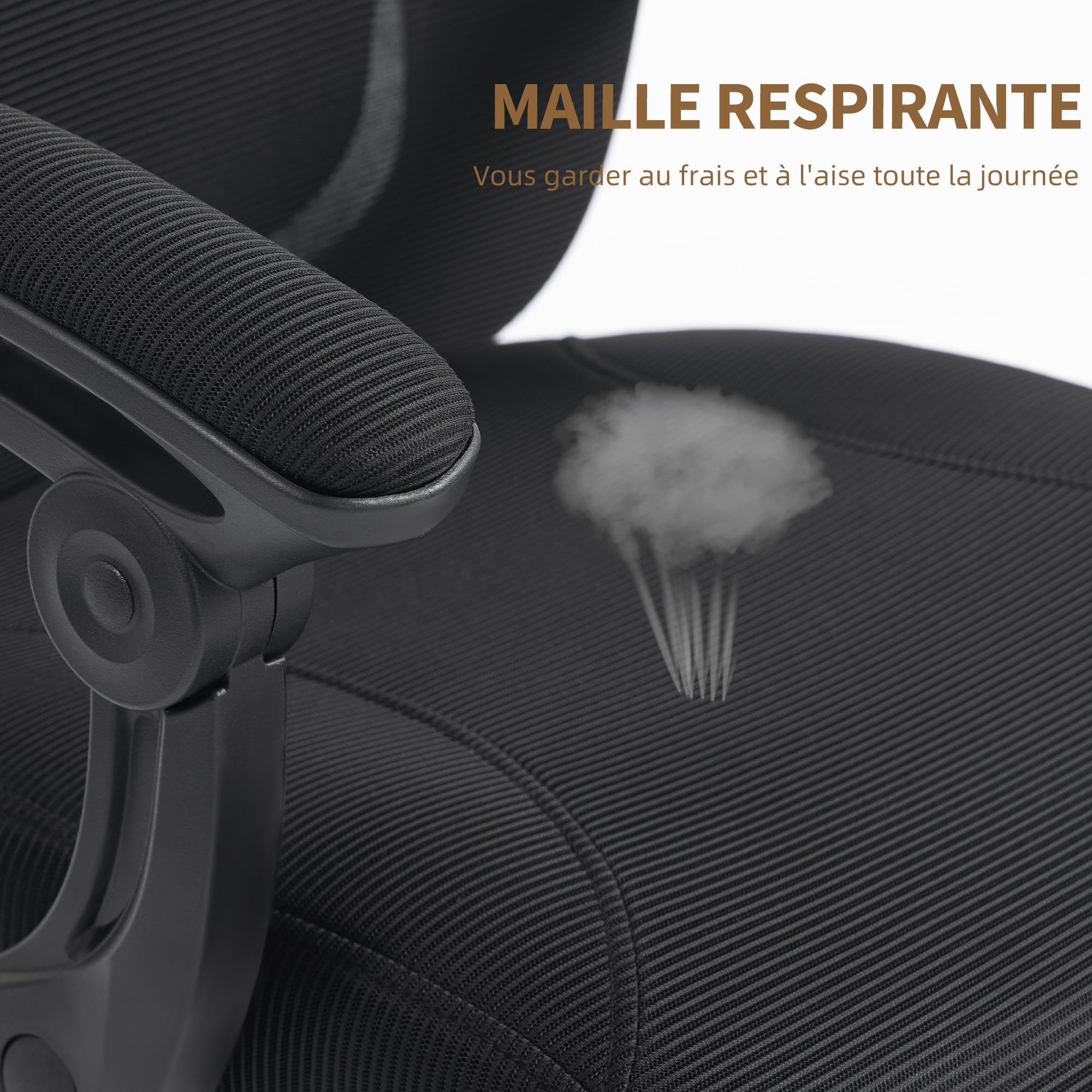 HOMCOM Chaise Bureau Ergonomique, Fauteuil de Bureau en Maille Noir