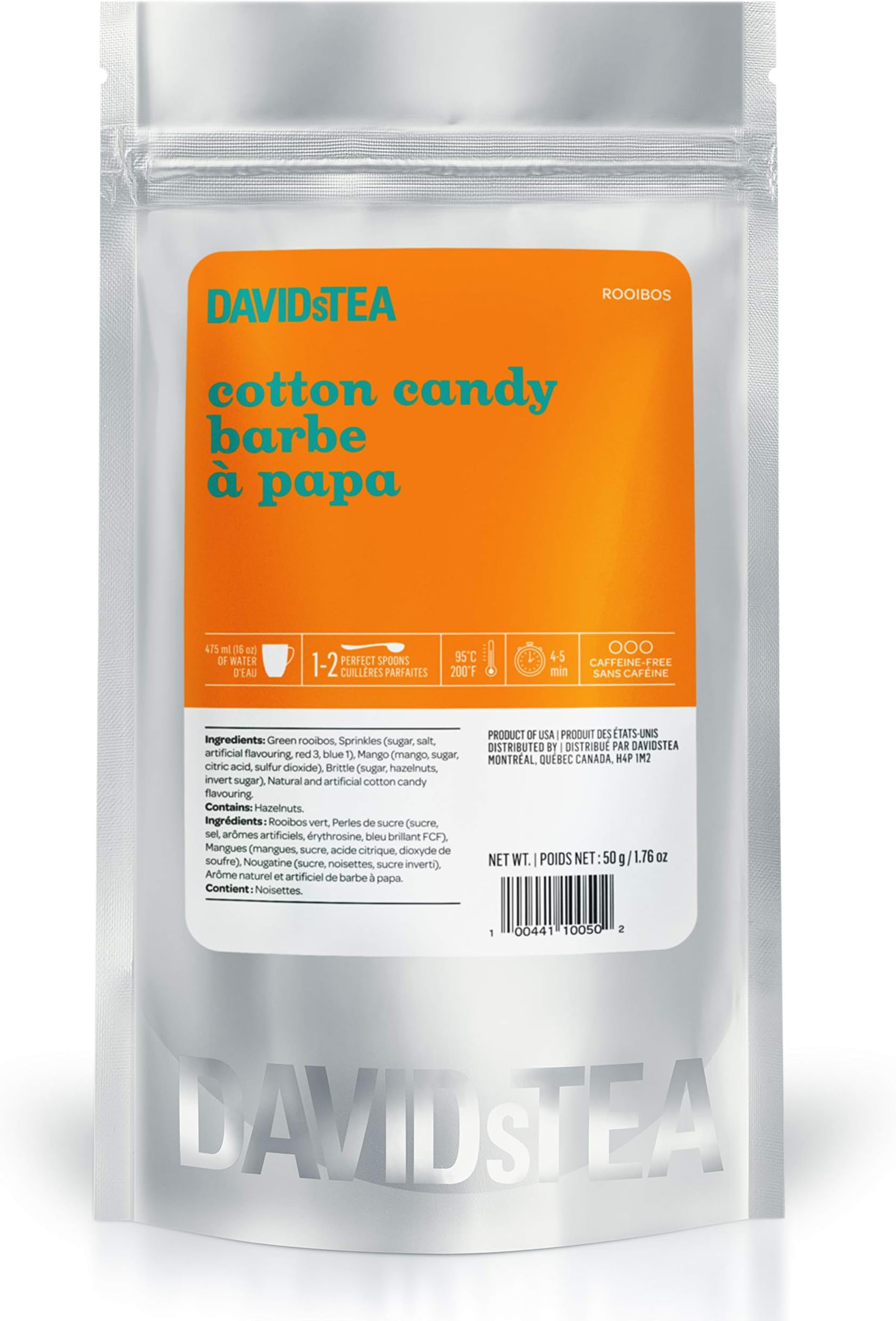 DAVIDsTEA Cotton Candy Loose Leaf Tea, Premium Green Rooibos Tea with Nut Brittle and Cotton Candy Sprinkles, 1.76 oz / 50 g