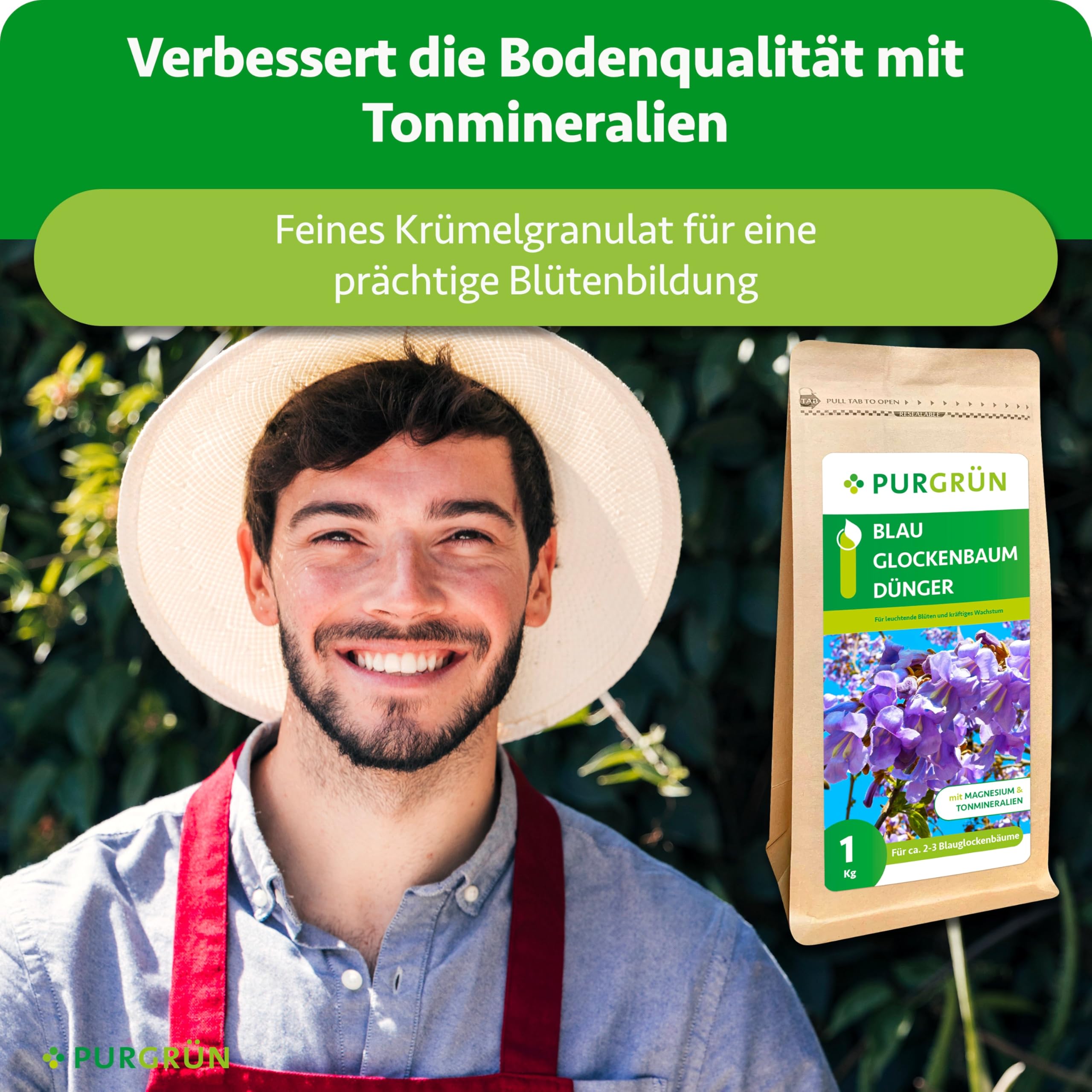 Blauglockenbaum-Dünger 1 kg – Organisch-mineralische Rezeptur – Feinkörniges Krümelgranulat – NPK 5+4+6 – Extra Magnesium für leuchtende Blüten – Verbessert die Bodenqualität