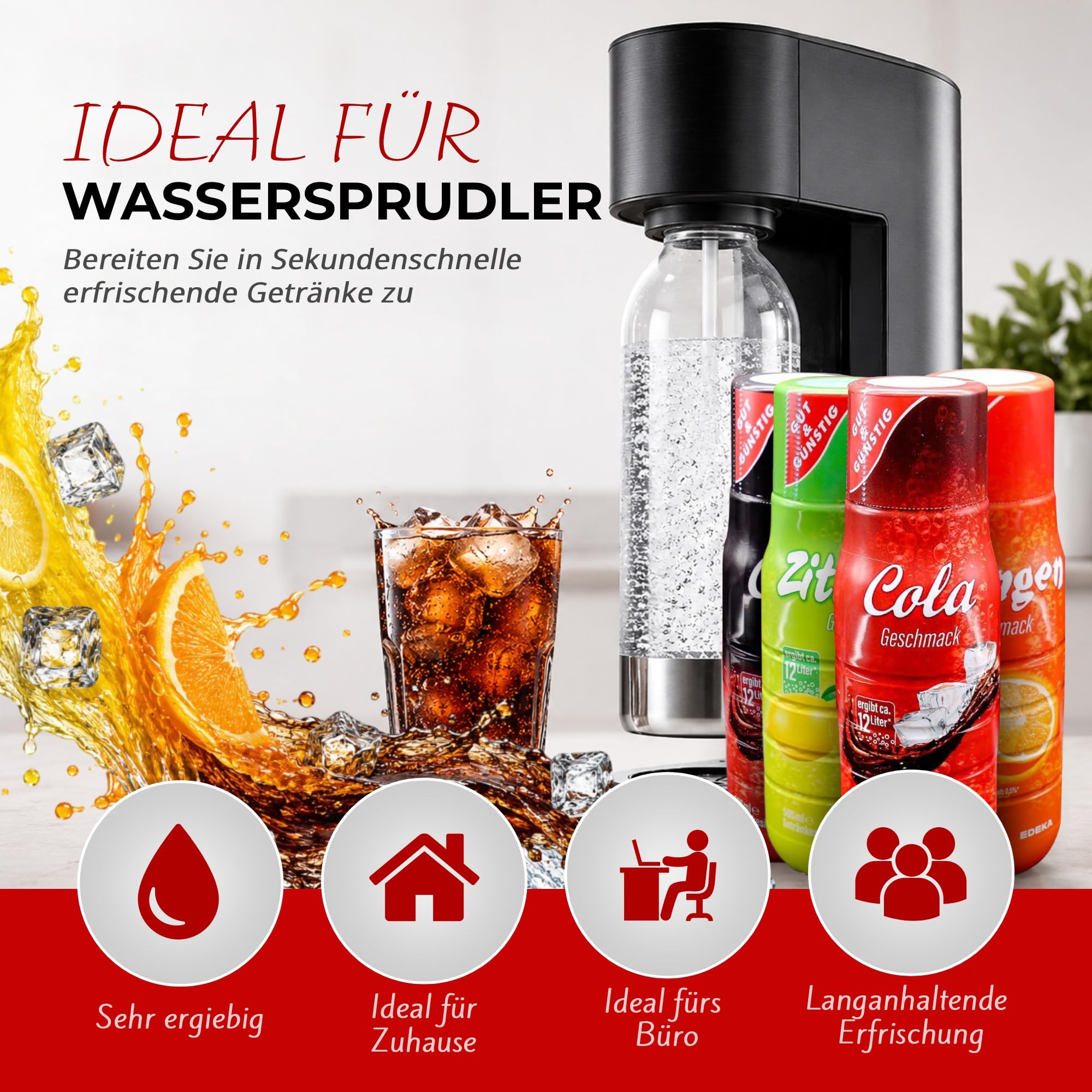 Gut & Günstig Getränke-Sirup Klassiker | Klassiker-Set | Cola, Orange & Zitrone | 24x500ml | Getränkesirup für Wassersprudler & Leitungswasser | Büro & Zuhause