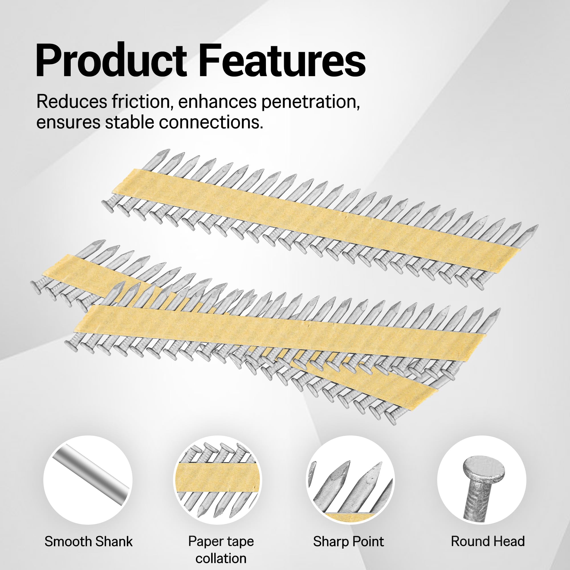 Meite Lot De 1 000 Clous De Connecteur En Métal, 5,3 Cm X 0,35 Cm, Galvanisés, Ruban En Papier Collé, Clous D'encadrement à Tige Lisse Pour Cloueur De Connecteur Métallique