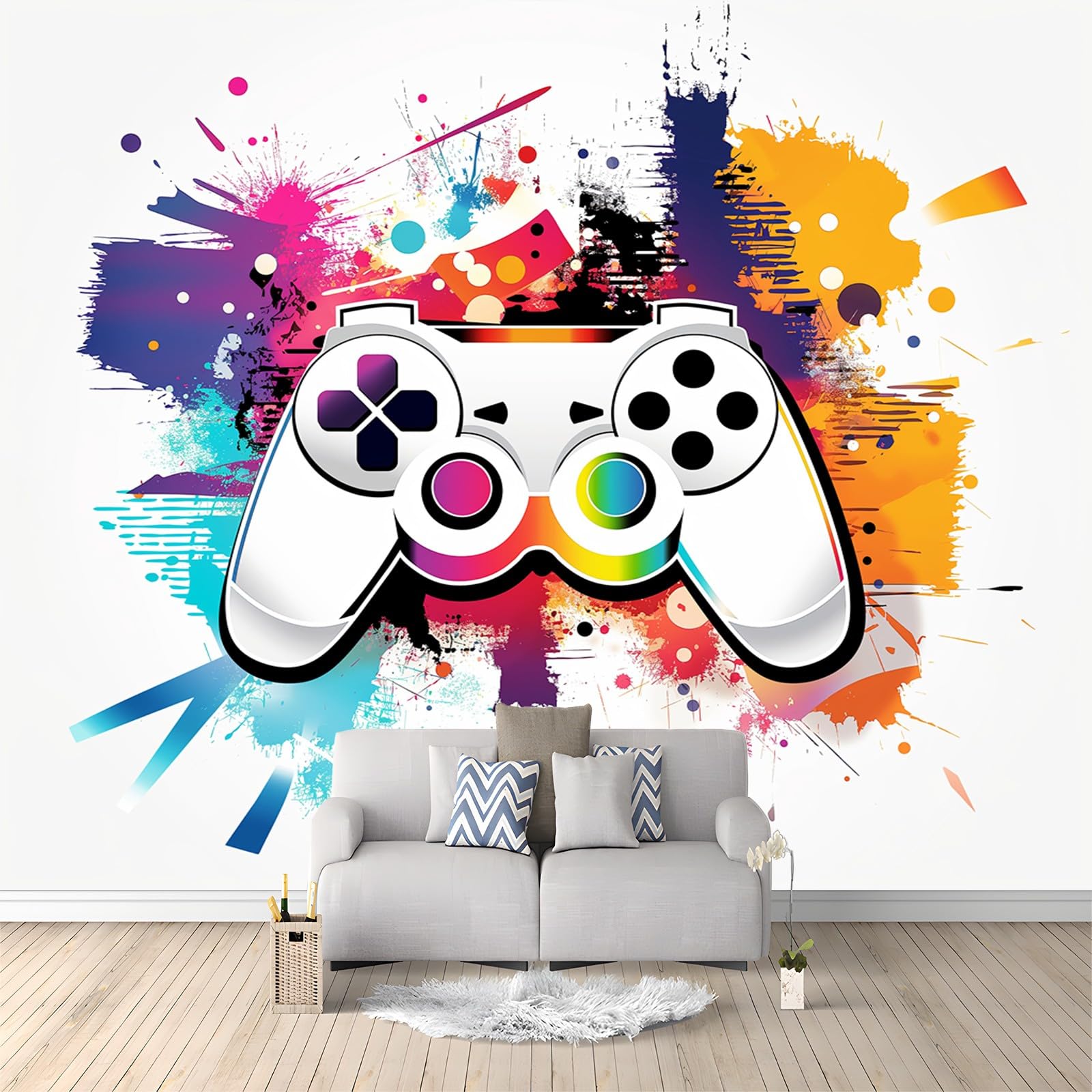 Papel pintado 3D para dormitorio de niños y niños, papel pintado 3D, controlador de juegos, graffiti blanco, habitación de niños, adolescentes, póster 3D, decoración de pared, habitación temática,