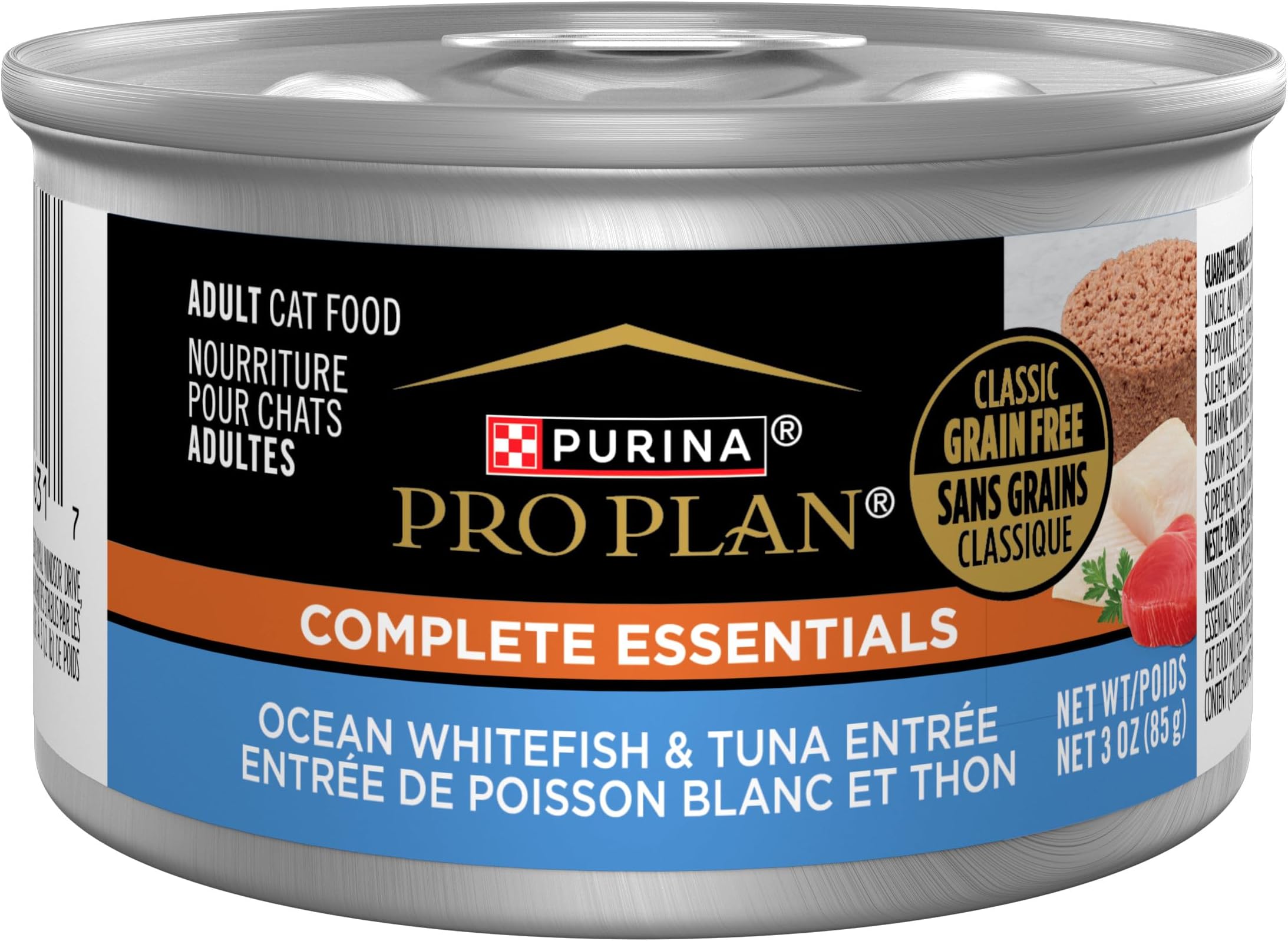 Purina Pro Plan Grain Free, High Protein Pate Wet Cat Food, Complete Essentials Ocean Whitefish & Tuna Entree - (Pack of 24) 3 oz. Cans