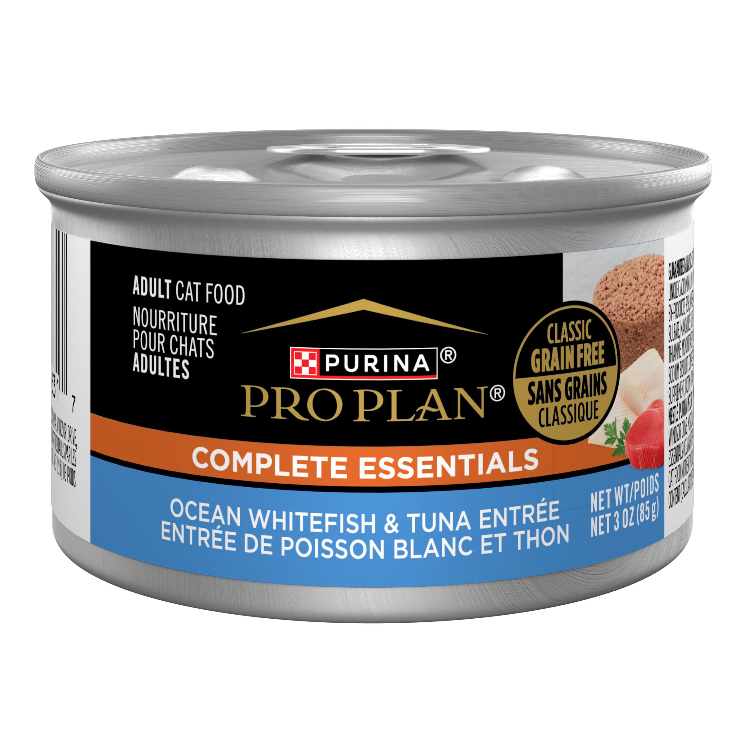 Grain Free, High Protein Pate Wet Cat Food, Complete Essentials Ocean Whitefish & Tuna Entree - (Pack of 24) 3 oz. Cans