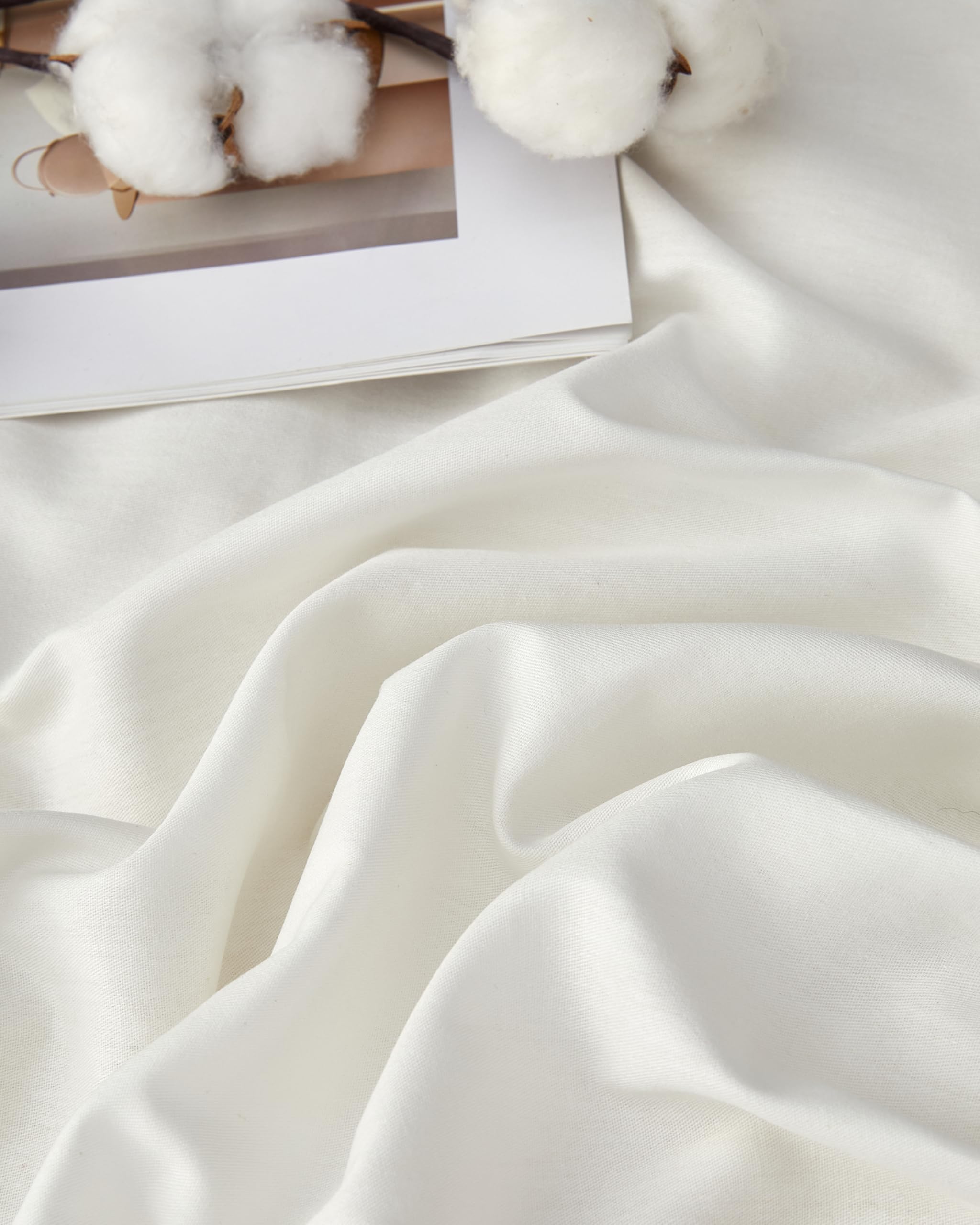 SAPHREAS Set copripiumino bianco avorio 100% cotone matrimoniale 3 pezzi stile semplice tinta unita morbido set copripiumino 1 copripiumino con cerniera 2 federe, piumino non incluso