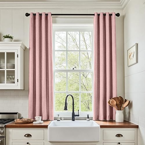 Miniatura 3 de jinchan - Cortina oscurecedora con textura de lino, de 63pulgadas de largo, con aislamiento térmico y ojales en la parte superior, para sala de