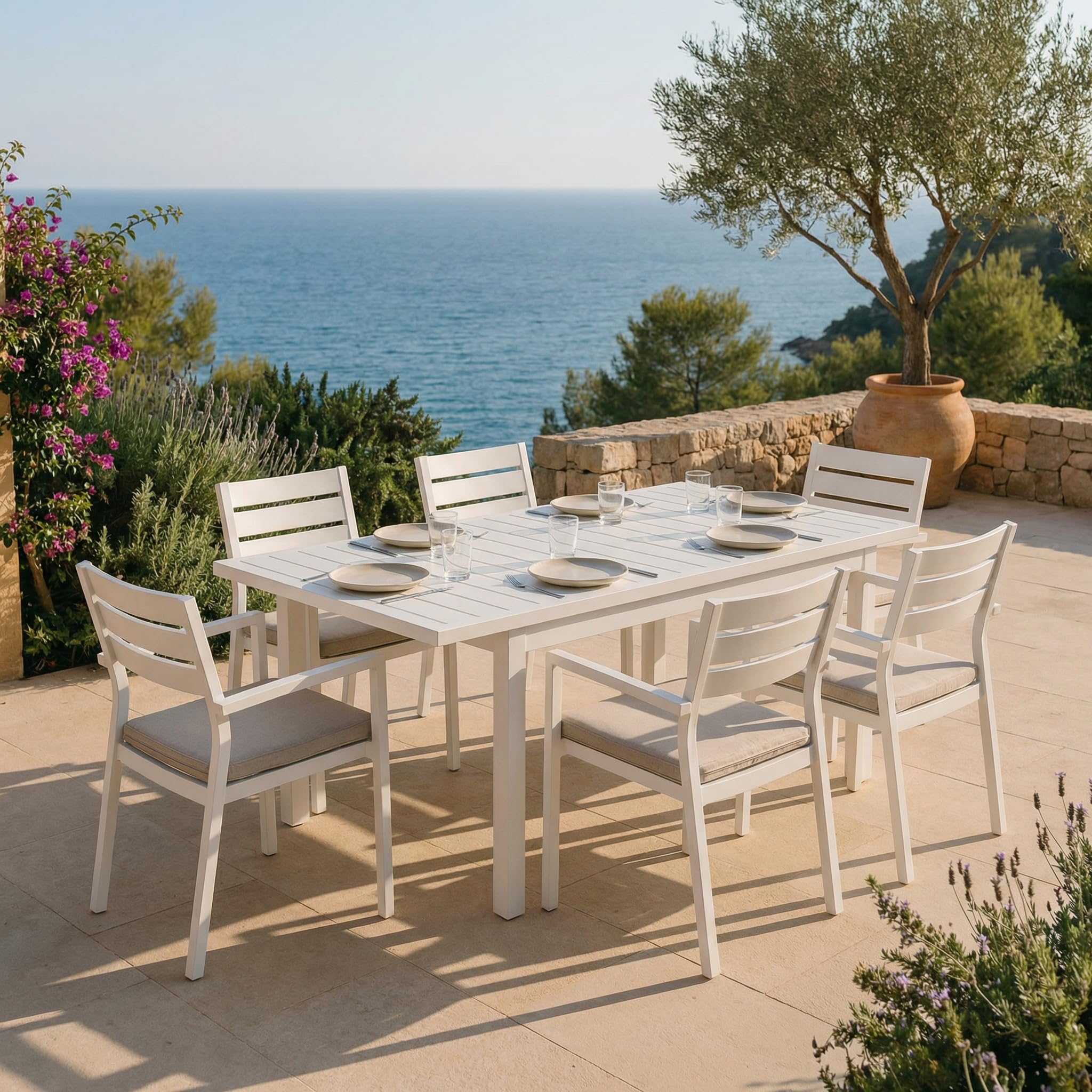 Brigros Estosa - Tavolo da Giardino Allungabile Lipari in Alluminio per Arredo Esterno, Tavolo Consolle, Bianco, 82/163 x 90 x 75 cm