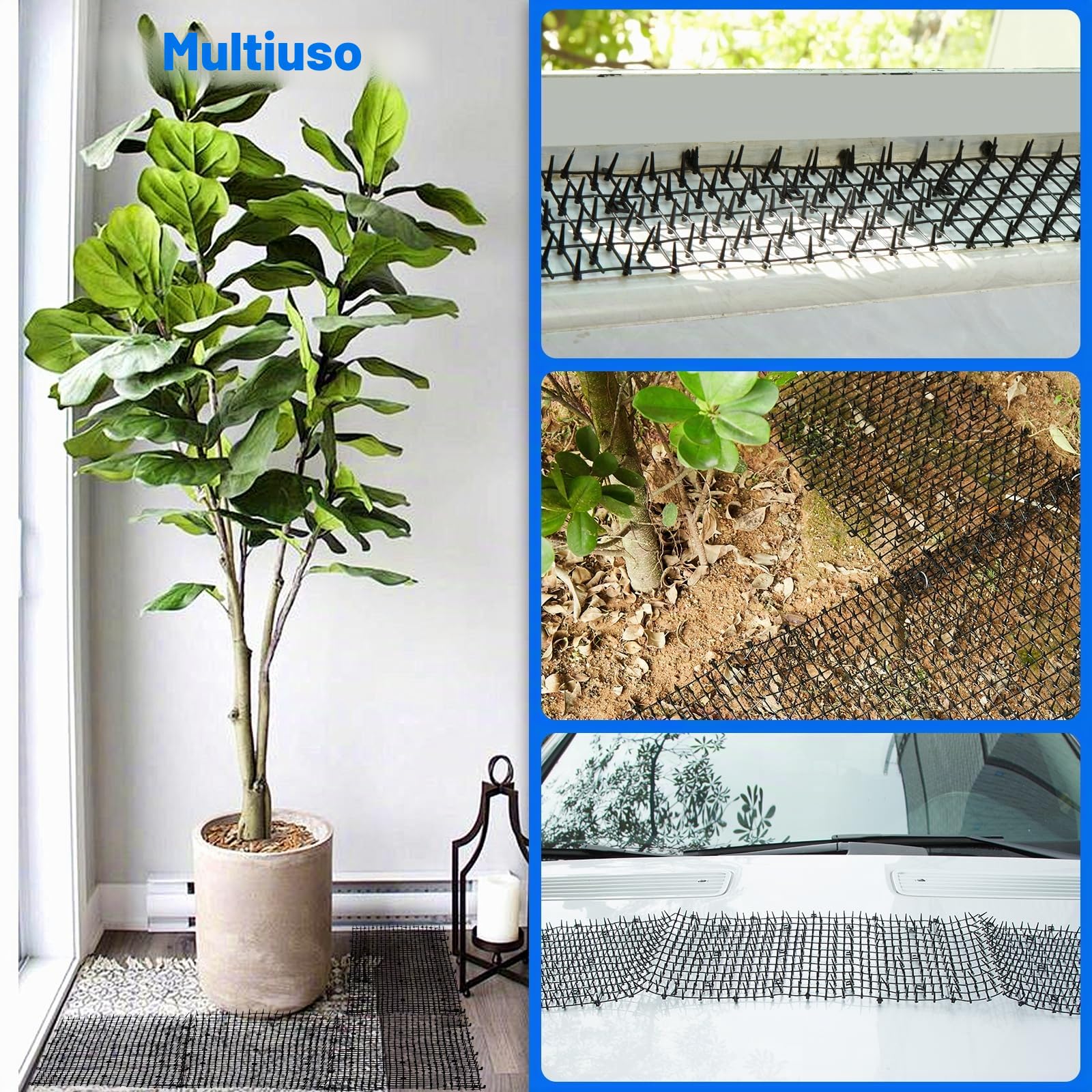 WADEO Tappetino Repellente per Gatti 200x30cm, [2 Pezzi] [I gatti lo temono], Griglia Dissuasione Gatti con 16 Graffette per Giardino, Balcone, Interno, Esterno (2 Pezzi)