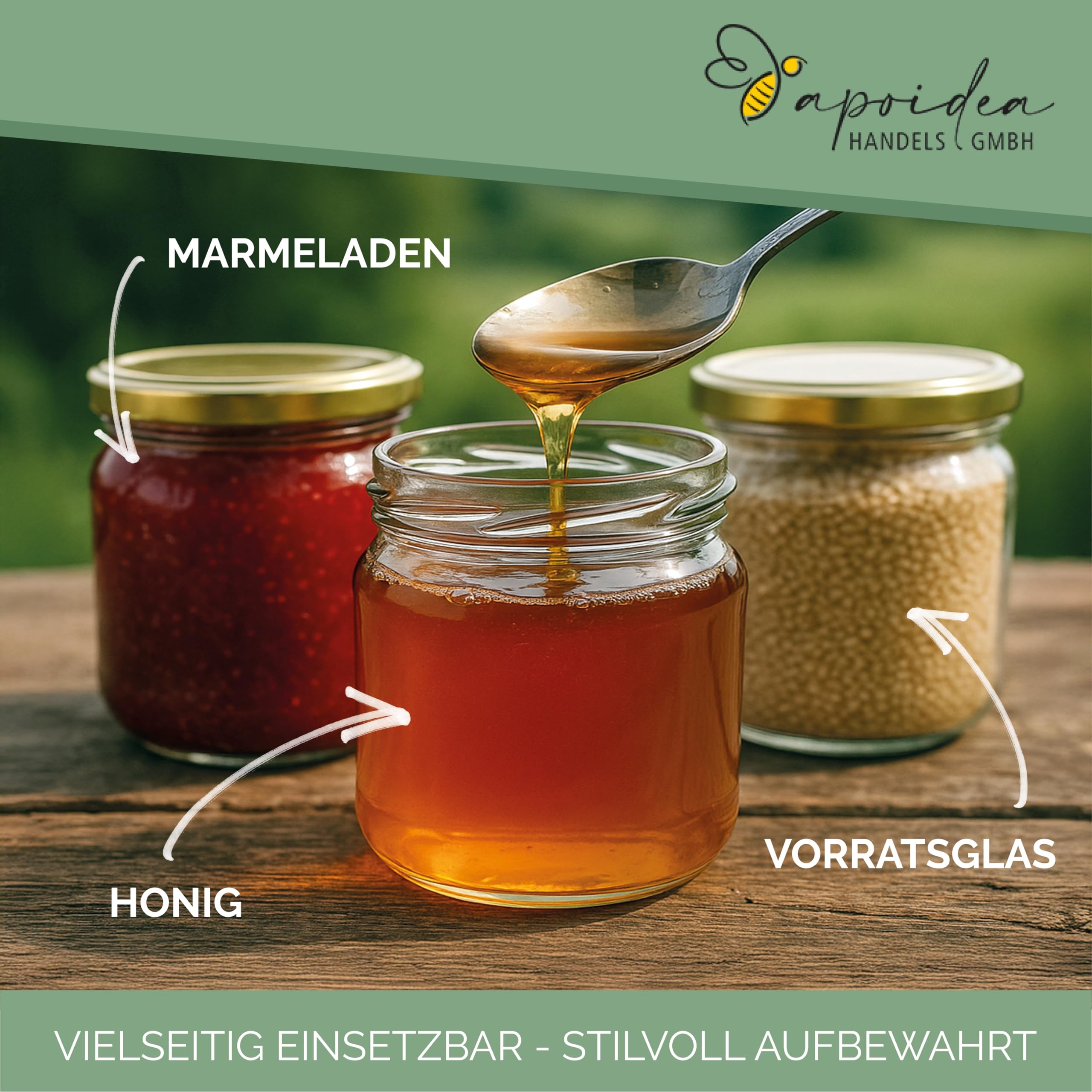 Apoidea – Honiggläser 500g mit 82er Twistoff Deckel 96 Stück - Rundglas 500g mit Deckel - hochwertiges Honigglas für Ihren eigenen Honig