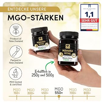 Manuka Vital MGO 550+ (500g) - 100% Genuine Premium Manuka Honey from New Zealand with Certified Methylglyoxal Content - Manuka Honey with Analysis Certificate