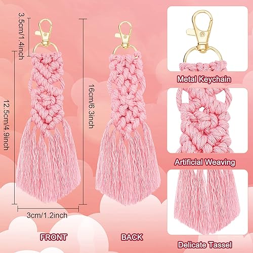 Miniatura 3 de WEBEEDY Juego de 8 juegos de macramé, llaveros bohemios, hechos a mano, estéticos con borlas, kits de bricolaje, accesorios de llavero para adultos